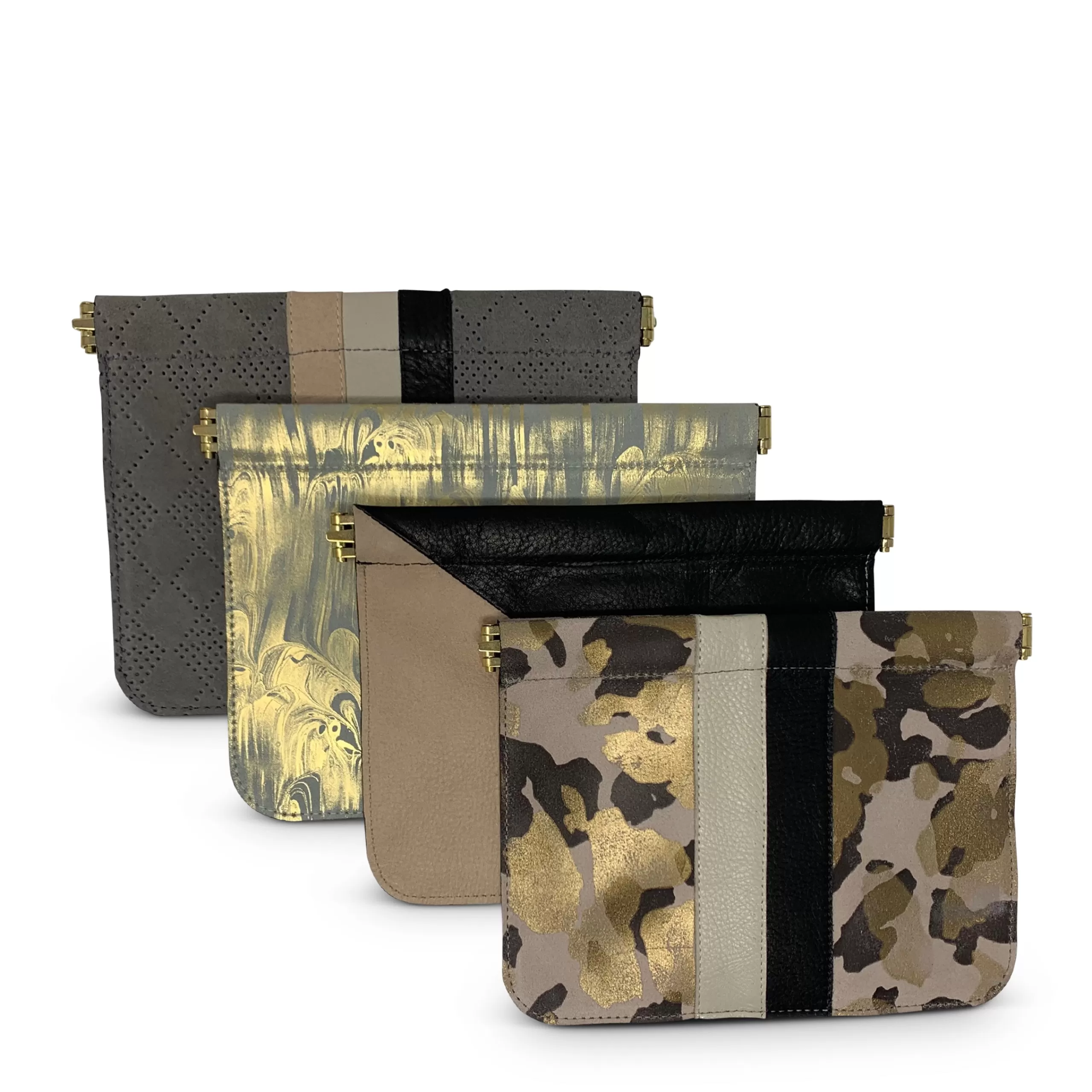 Kempton & Co Aqua & Gold Marbled Snap Pouch | Snap Clutches