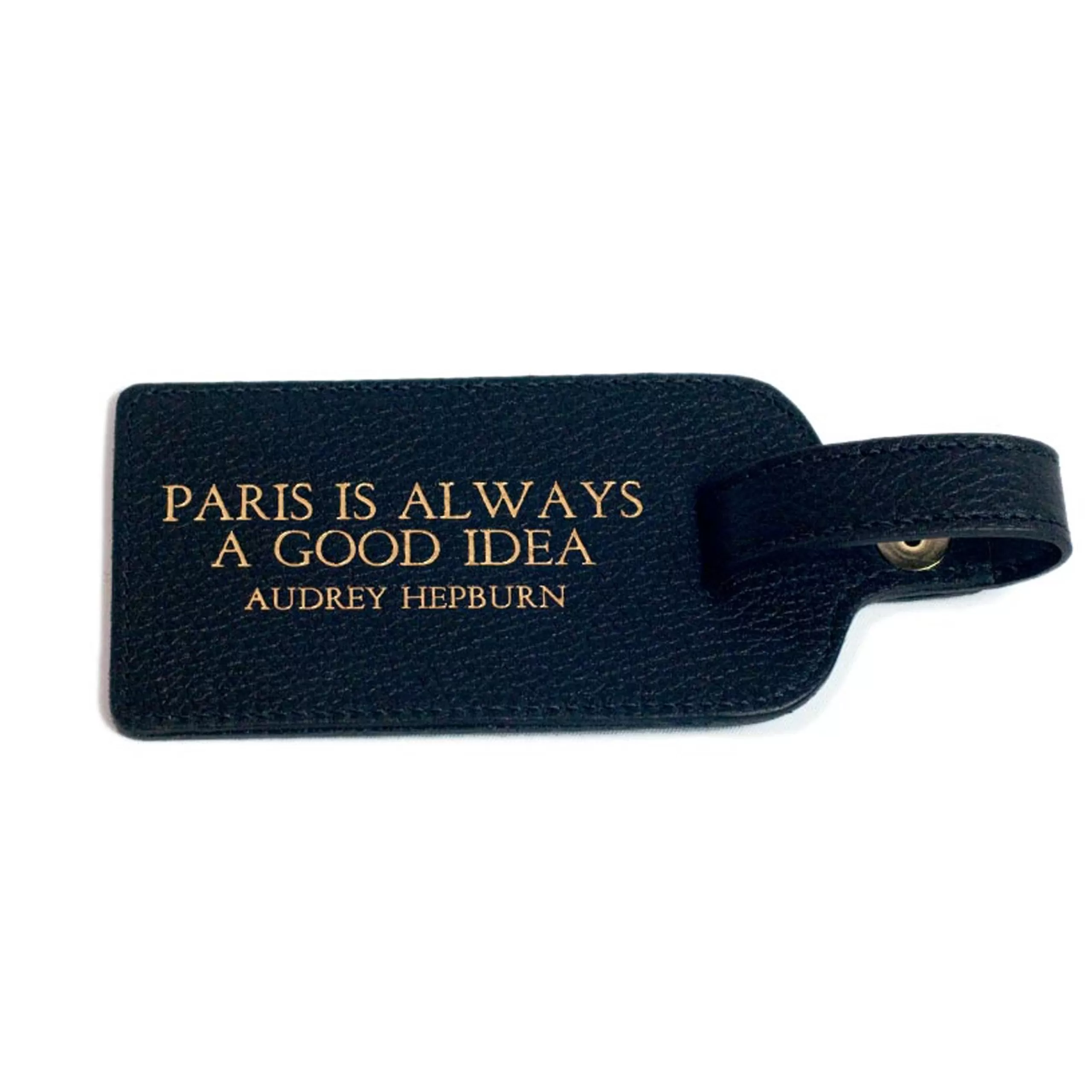 Kempton & Co Black Leather Luggage Tag - Audrey Hepburn Quote | Small Leather Goods