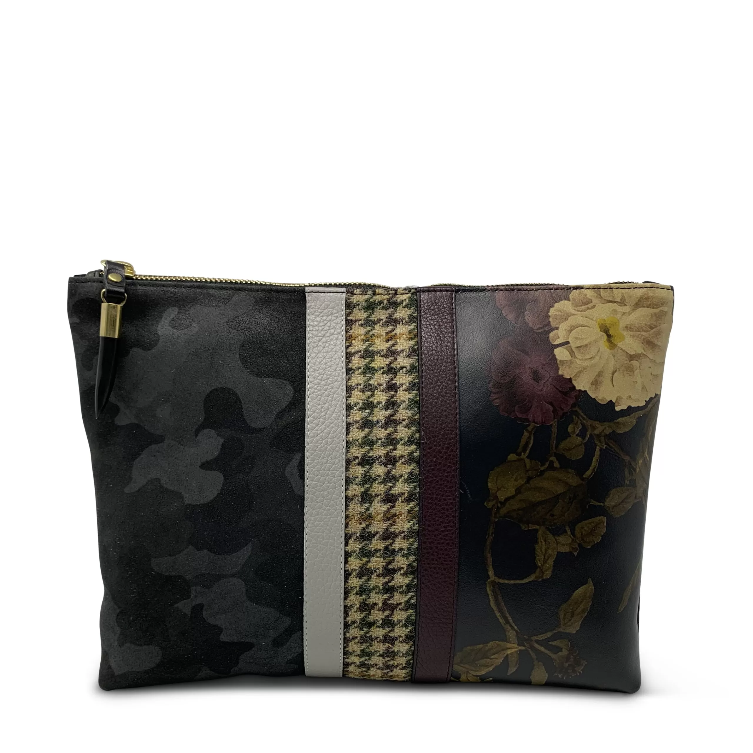 Kempton & Co Black Peony, Camo & Harris Tweed - Medium Pouch | Pouches & Clutches