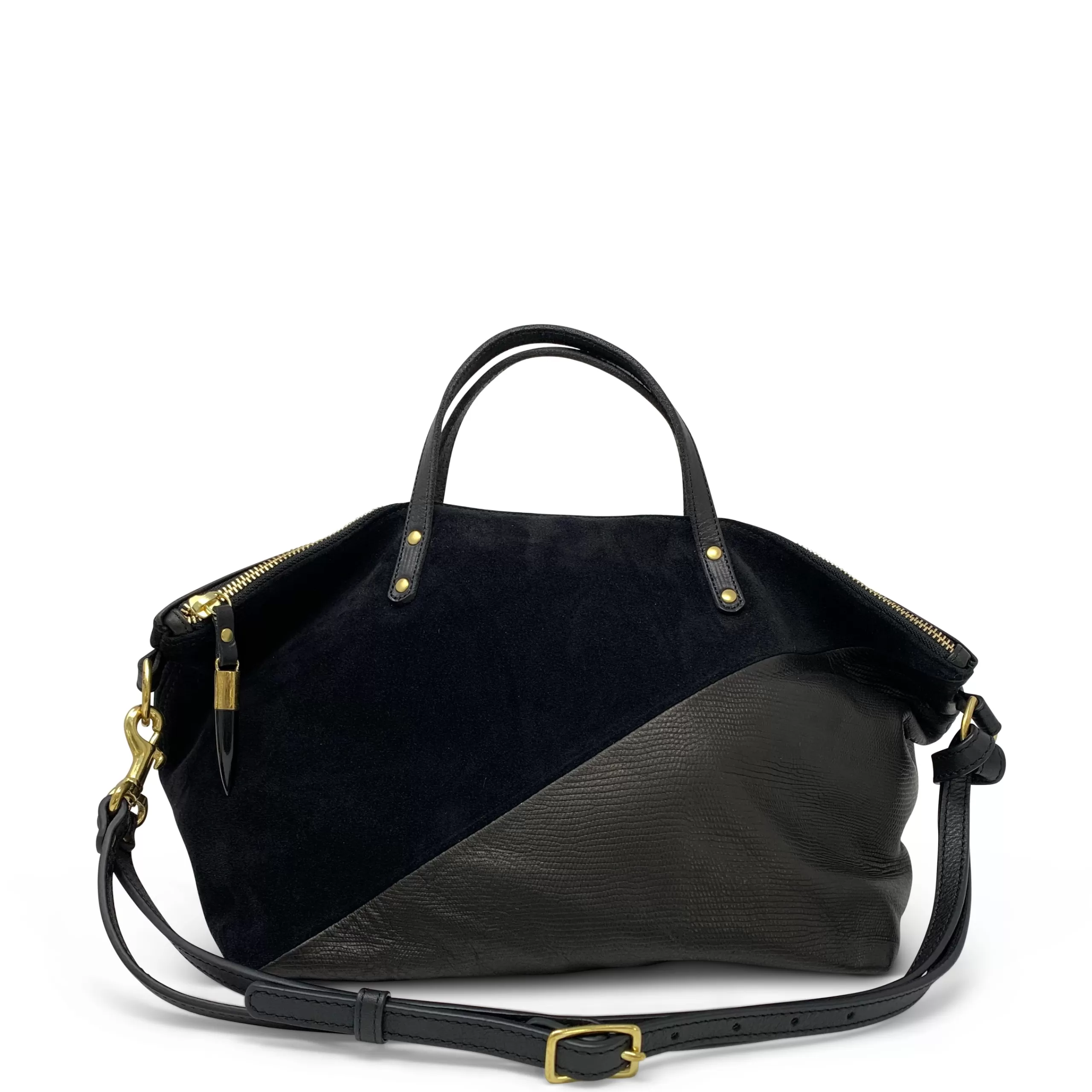 Kempton & Co Black Petite Lizard Black Suede Devon Holdall | Crossbody