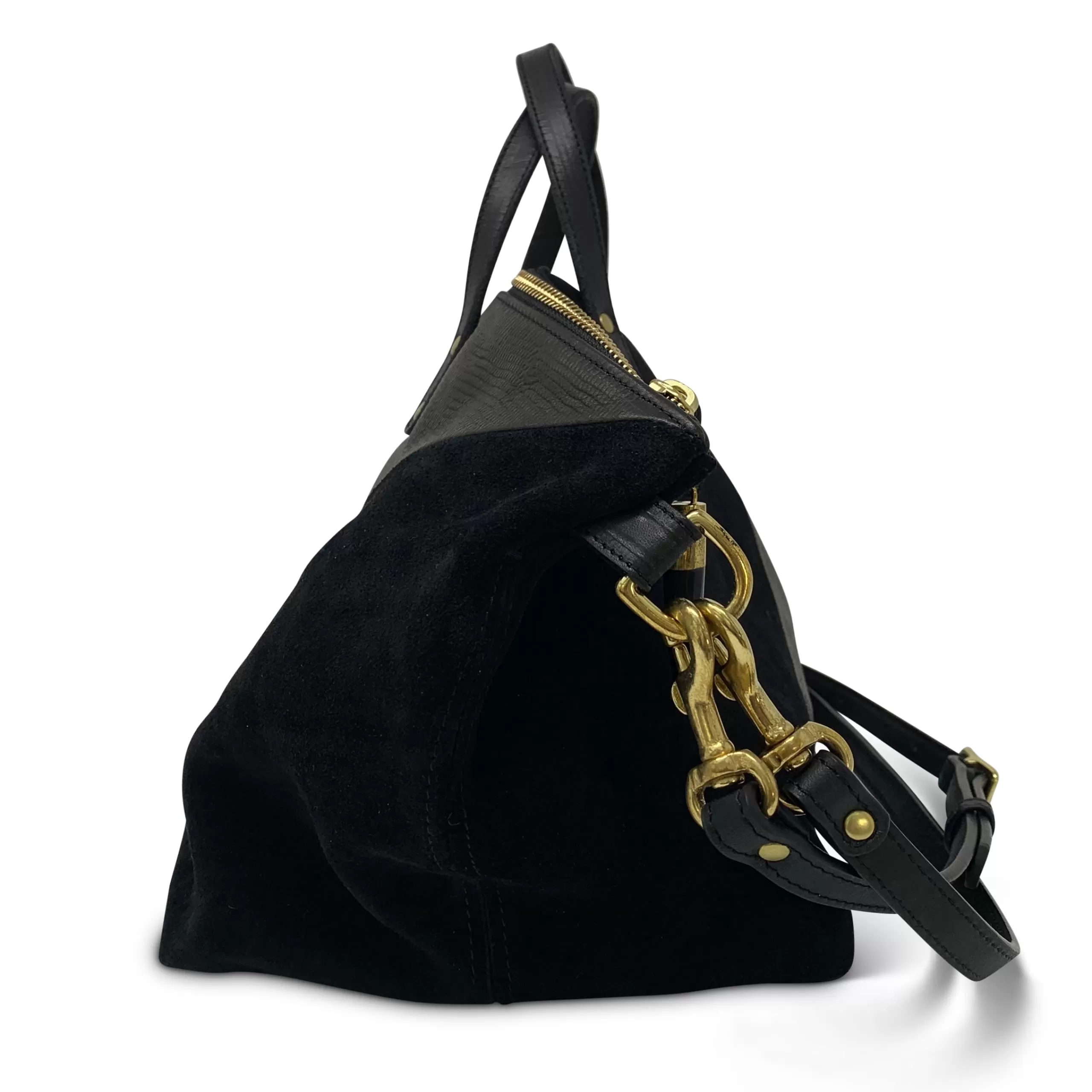 Kempton & Co Black Petite Lizard Black Suede Devon Holdall | Crossbody