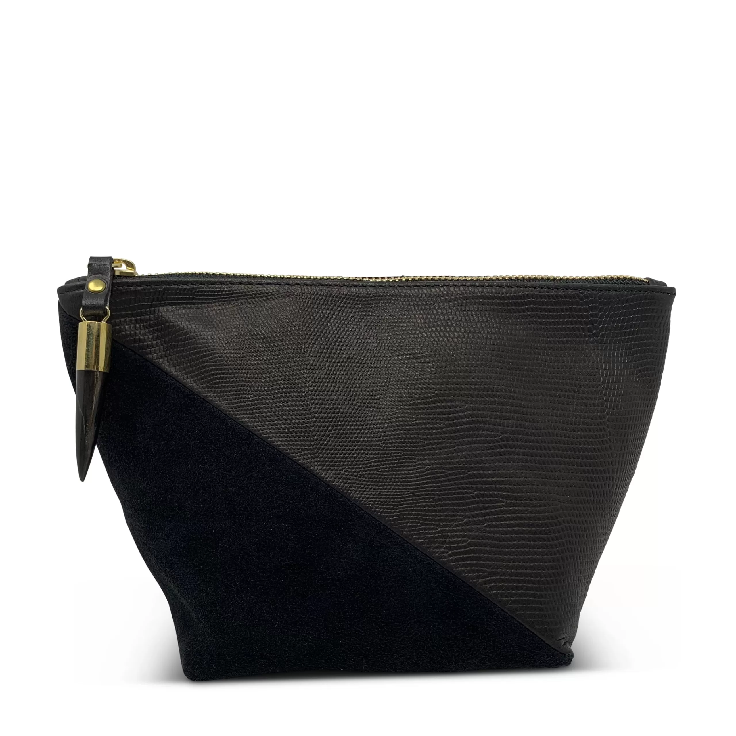 Kempton & Co Black Petite Lizard Black Suede Makeup Bag | Cosmetic & Make Up Bags