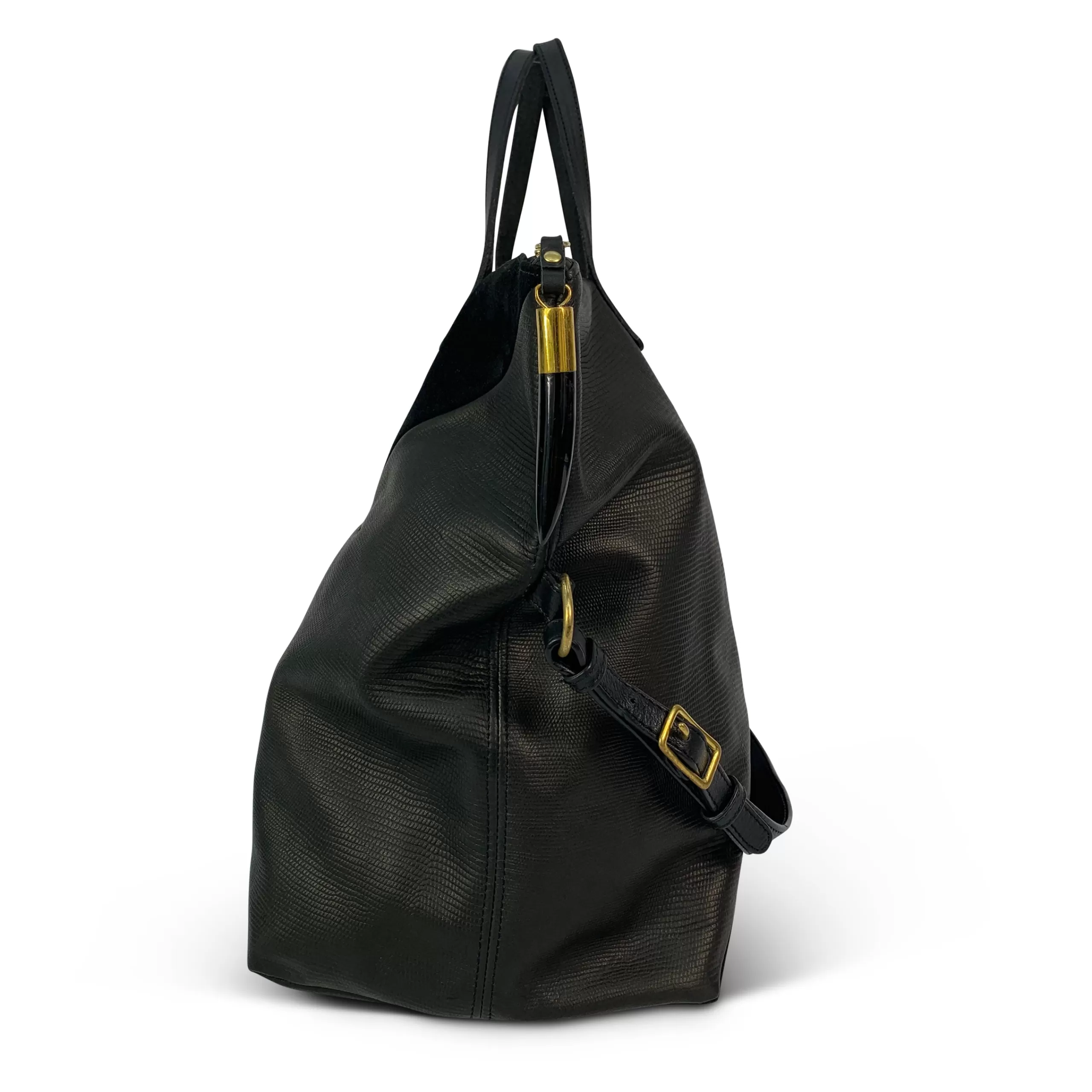 Kempton & Co Black Petite Lizard Black Suede Morleigh Foldover Tote | Totes