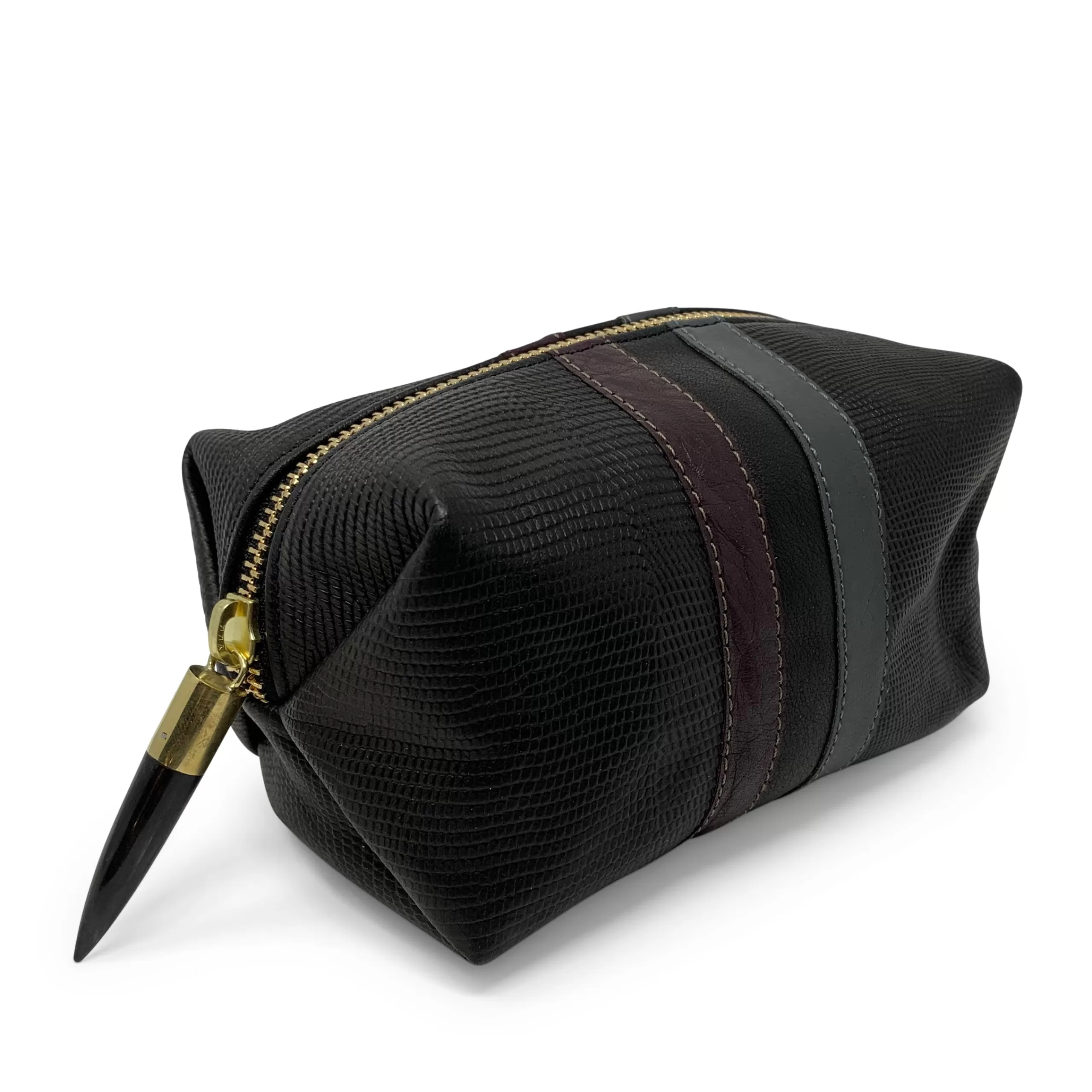 Kempton & Co Black Petite Lizard Tri Stripe Cosmetic Case | Cosmetic Cases