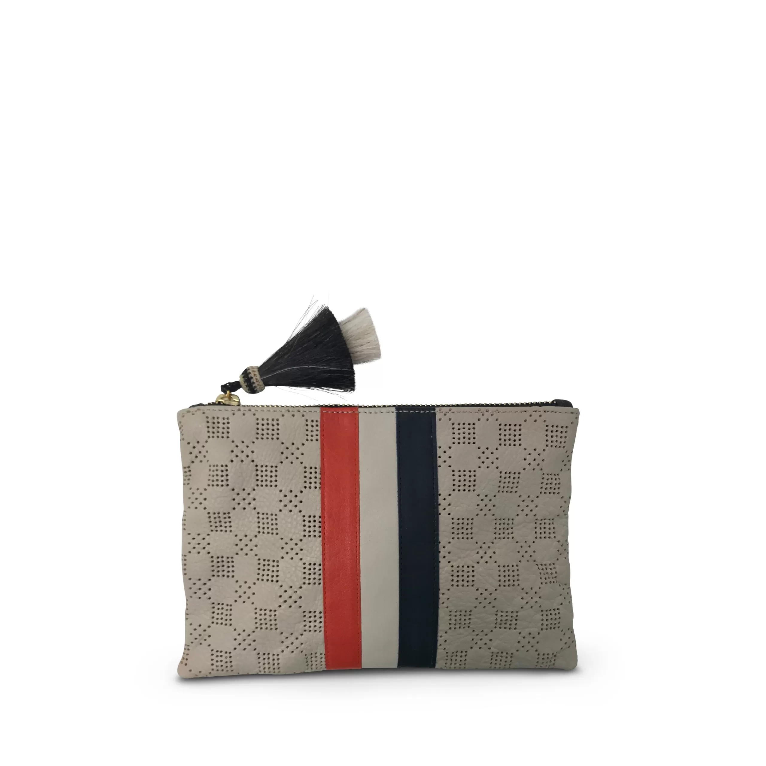 Kempton & Co Chalk Perforated Small Pouch - With Red White And Blue Stripes | New Pouches & Clutches