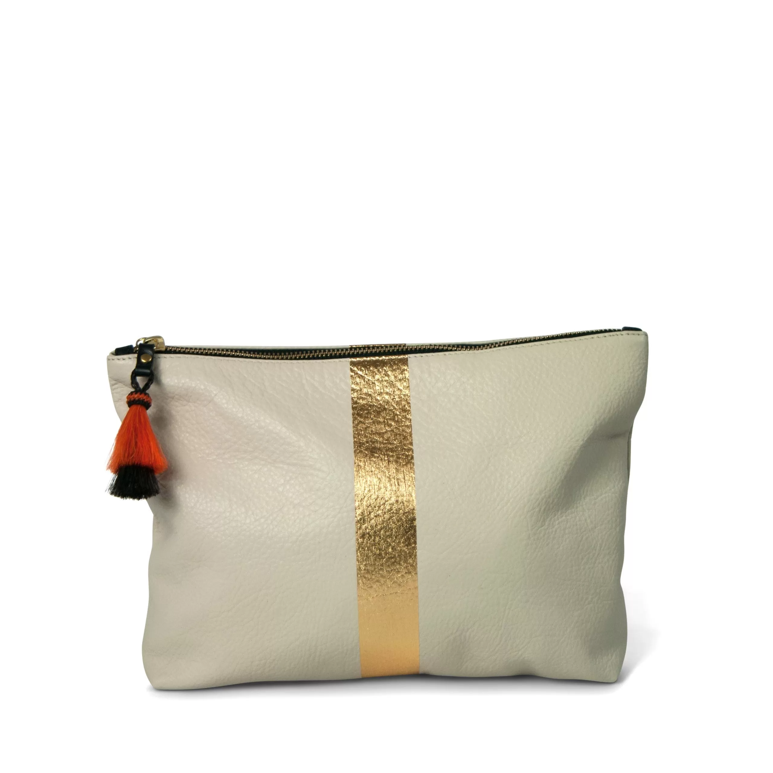 Kempton & Co Chalk/Gold Medium Tassel Pouch | Pouches & Clutches