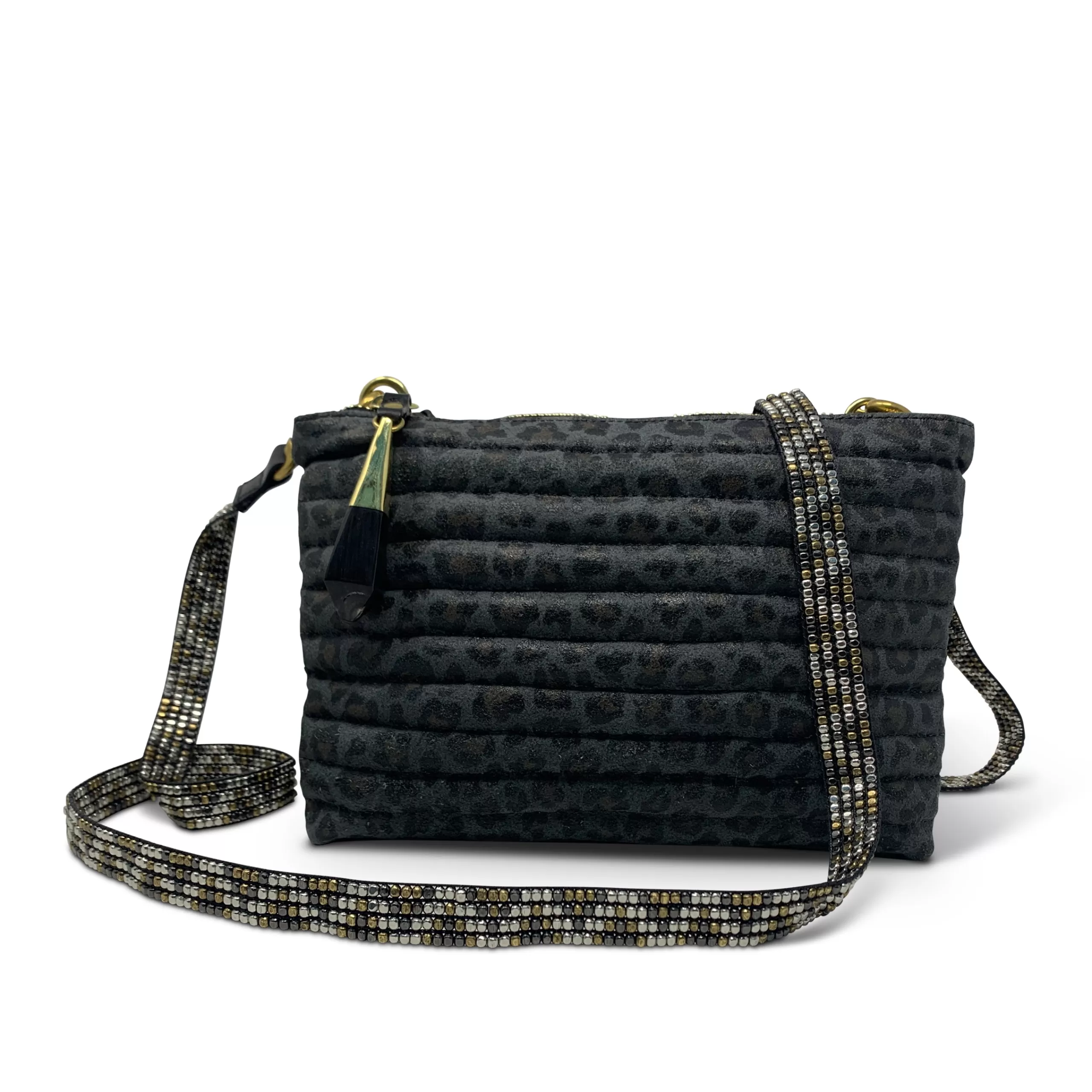 Kempton & Co Charcoal Leopard Biker Nottingham Crossbody | Crossbody