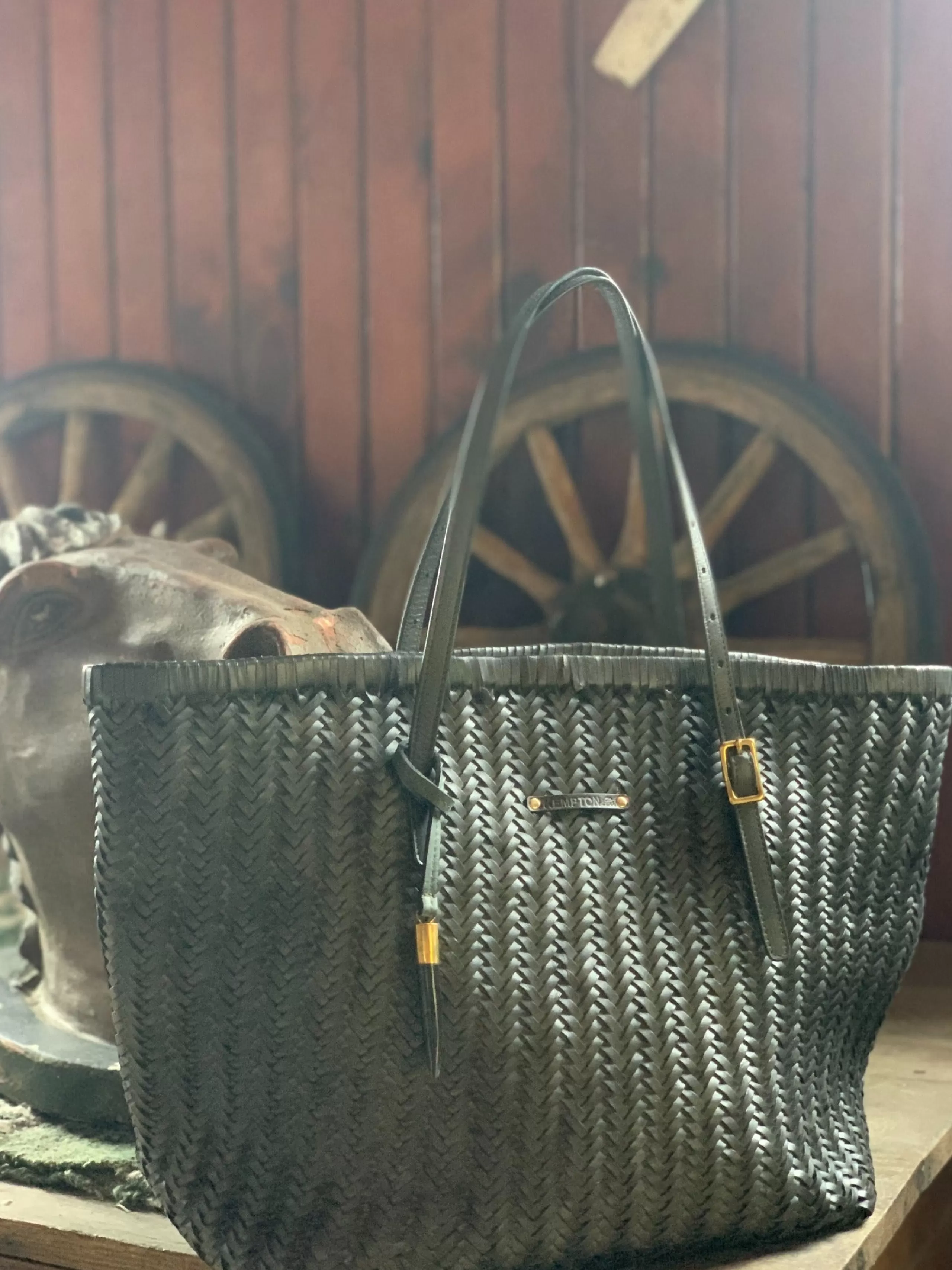 Kempton & Co Charcoal Woven Leather Tote | Totes