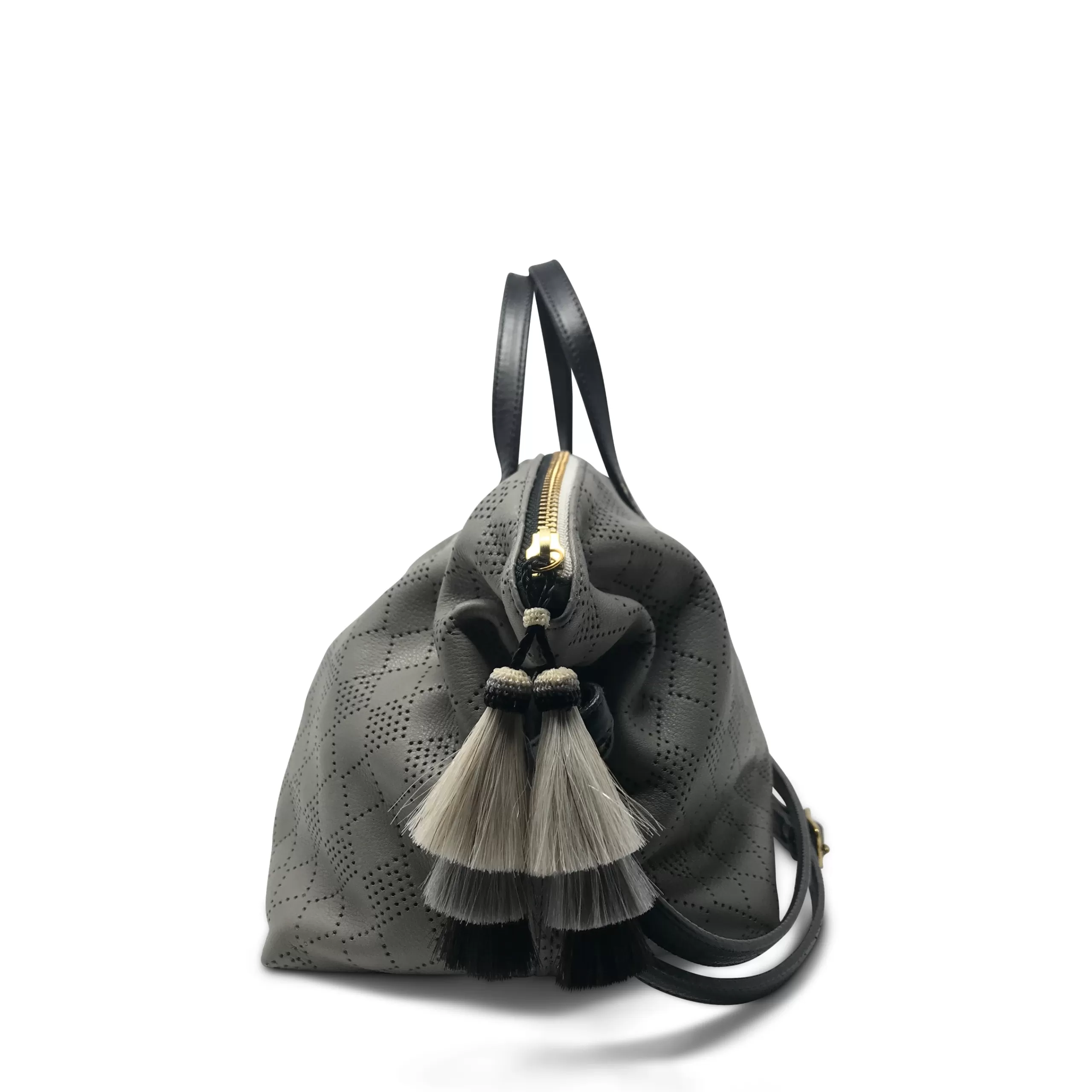 Kempton & Co Diamond Perf Devon Holdall - Storm Grey/Chalk And Black Stripe | Crossbody