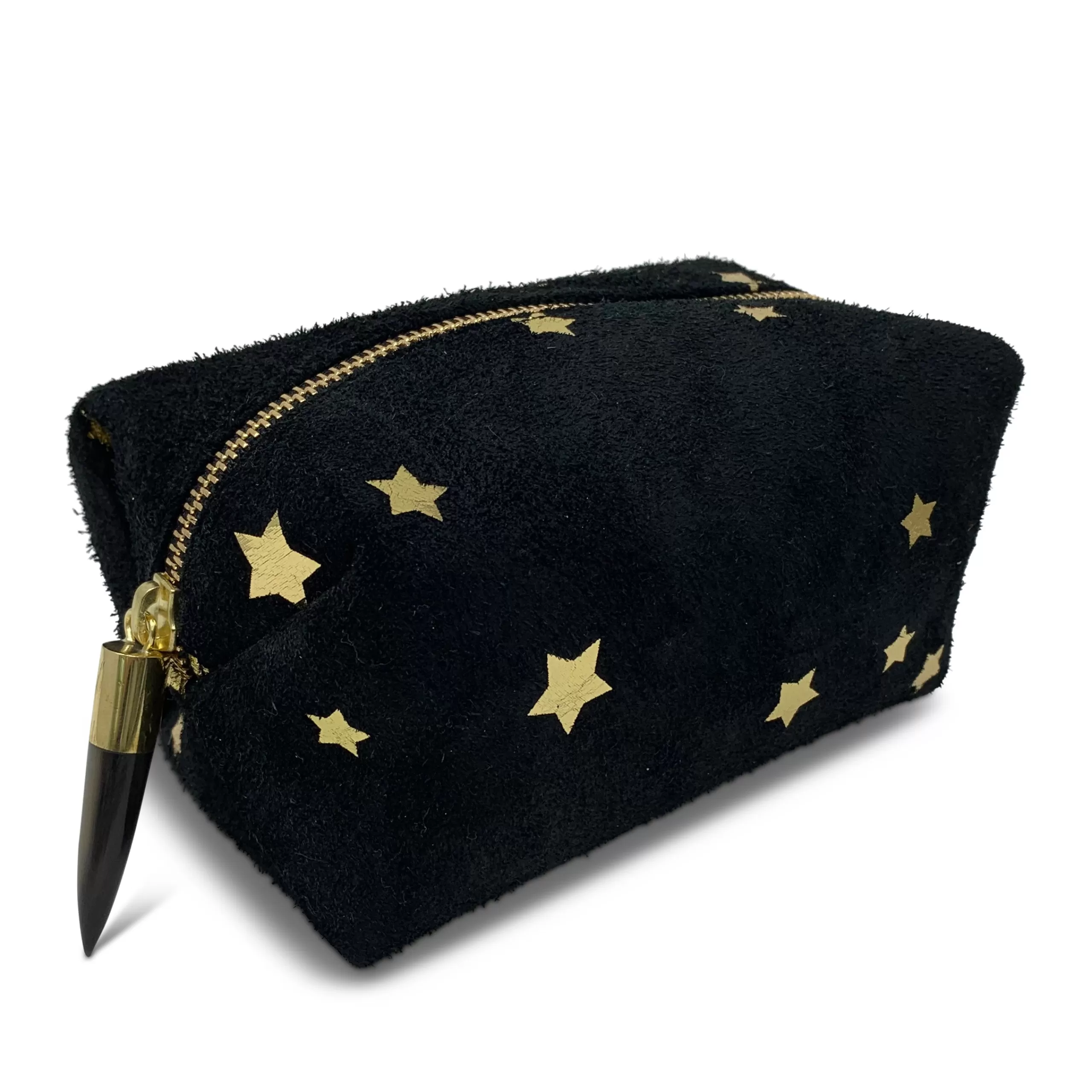 Kempton & Co Gold Star Black Suede Cosmetic Case | Cosmetic Cases