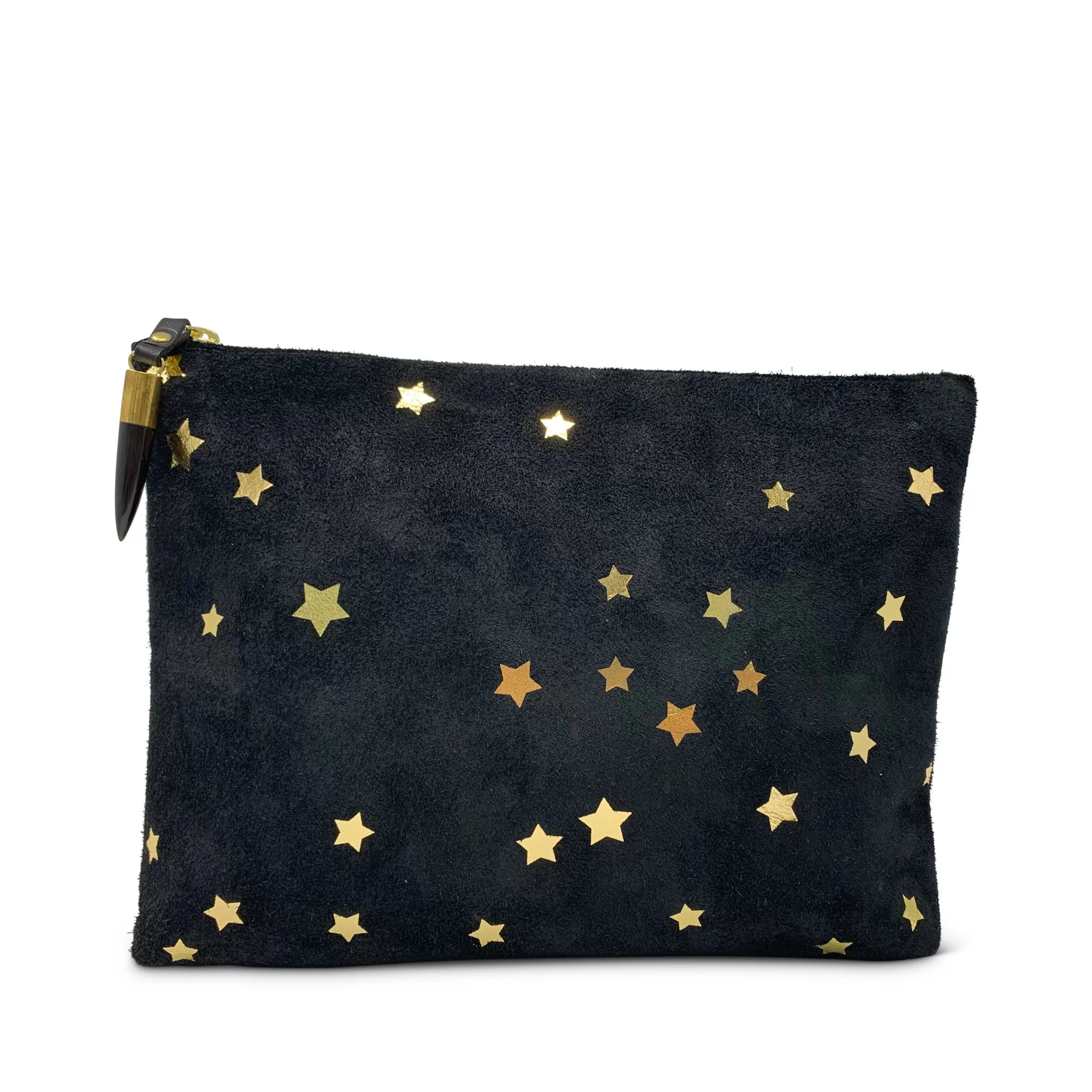 Kempton & Co Gold Star Black Suede Medium Pouch | Pouches & Clutches