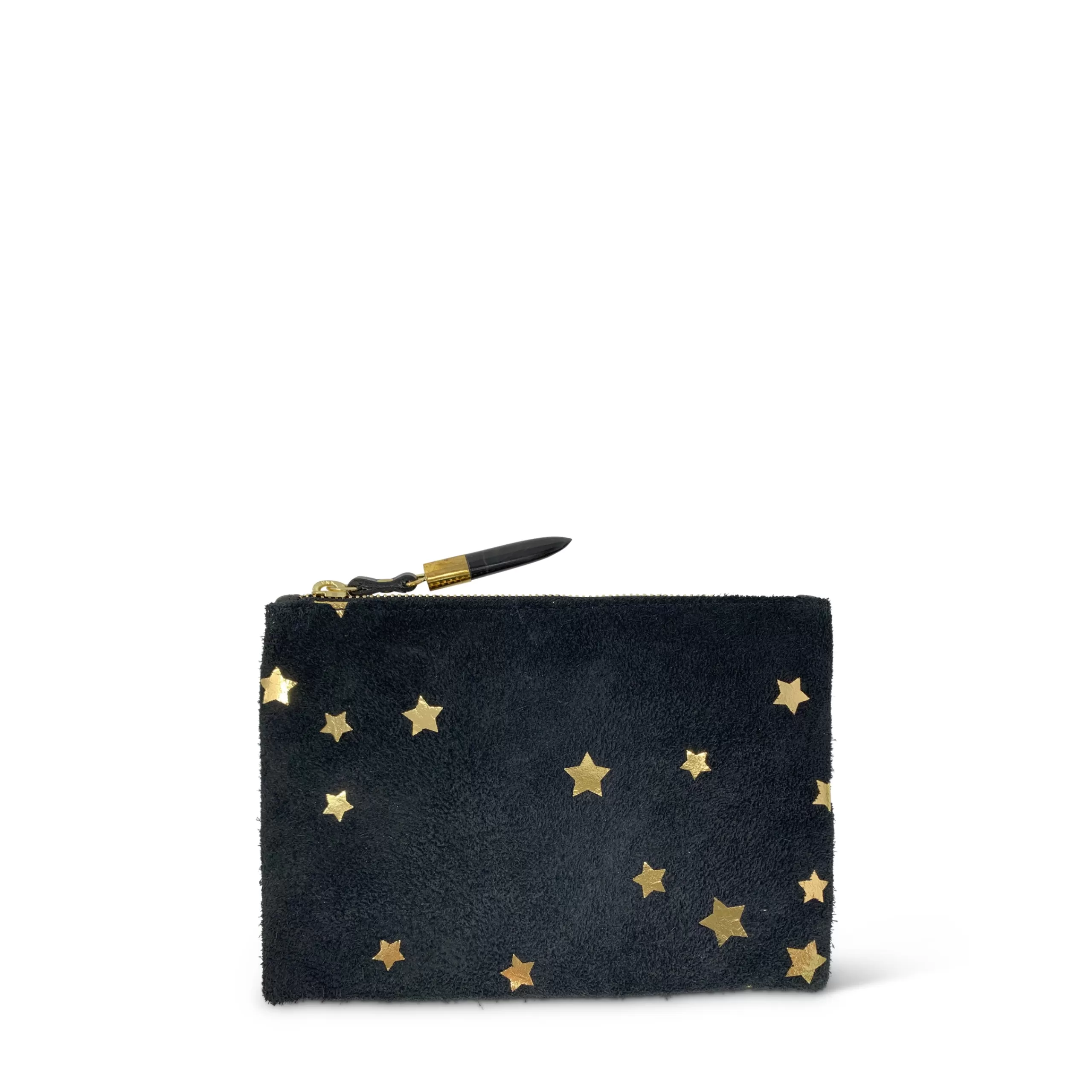 Kempton & Co Gold Star Black Suede Small Pouch | Pouches & Clutches