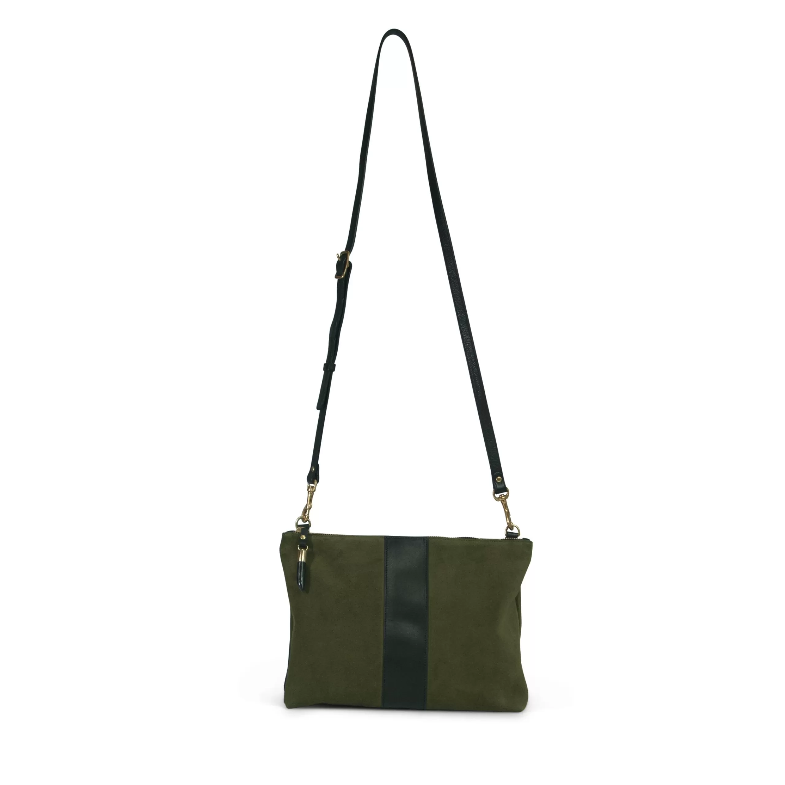 Kempton & Co Harford Double Zip Crossbody - Olive Suede/Black Stripe | Crossbody