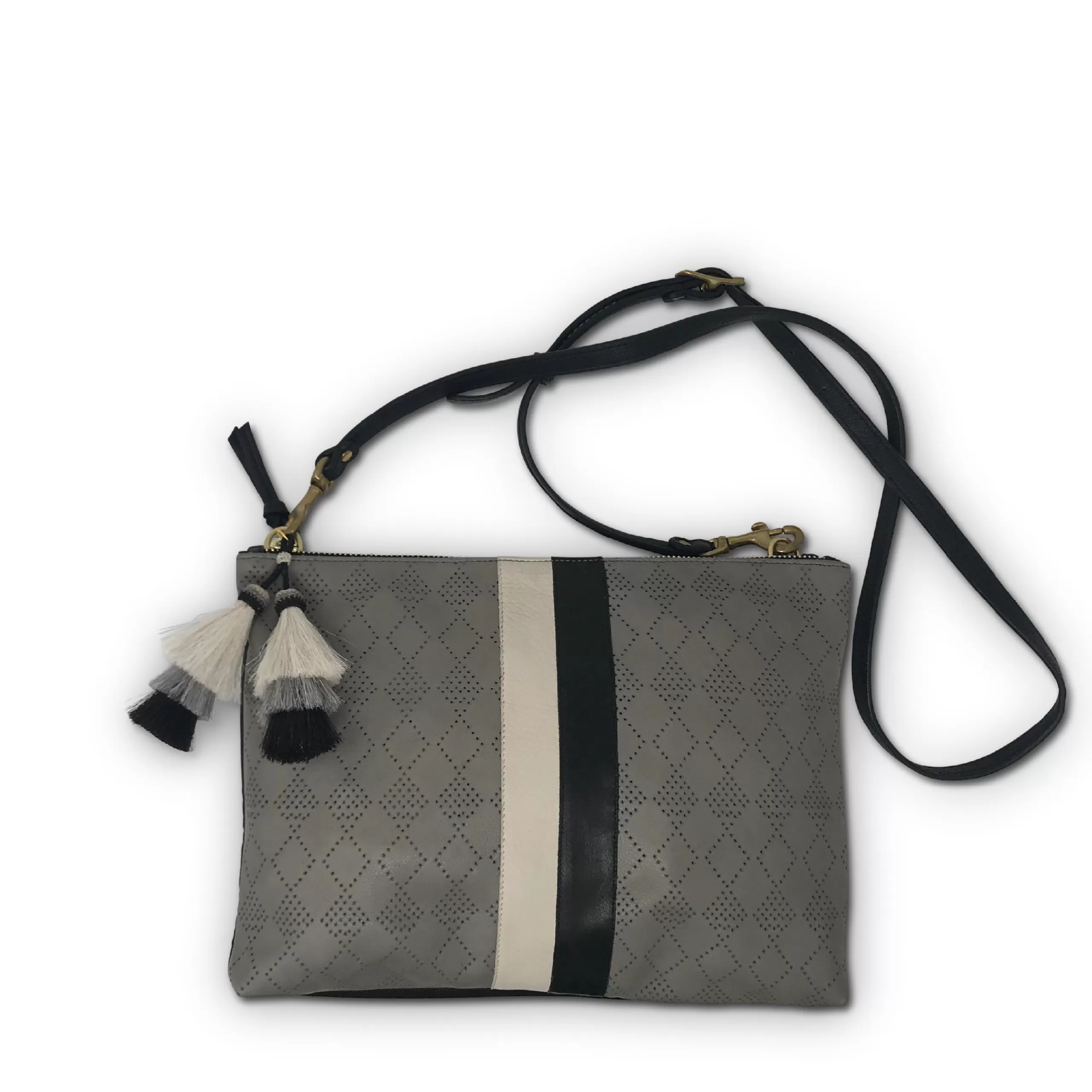 Kempton & Co Harford Double Zip Crossbody - Storm Diamond Perf White/Black Stripe | Small Bags