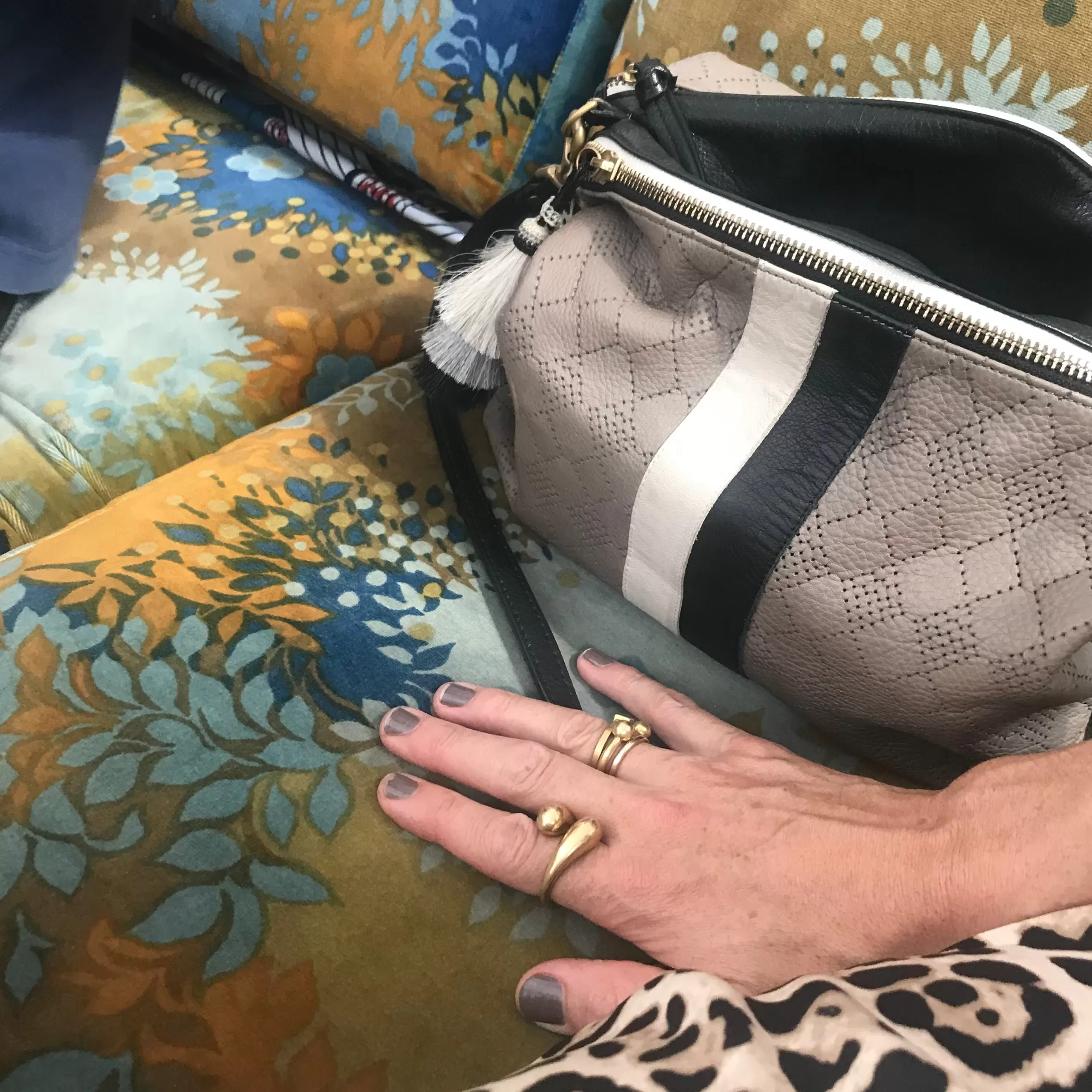 Kempton & Co Harford Double Zip Crossbody - Storm Diamond Perf White/Black Stripe | Crossbody