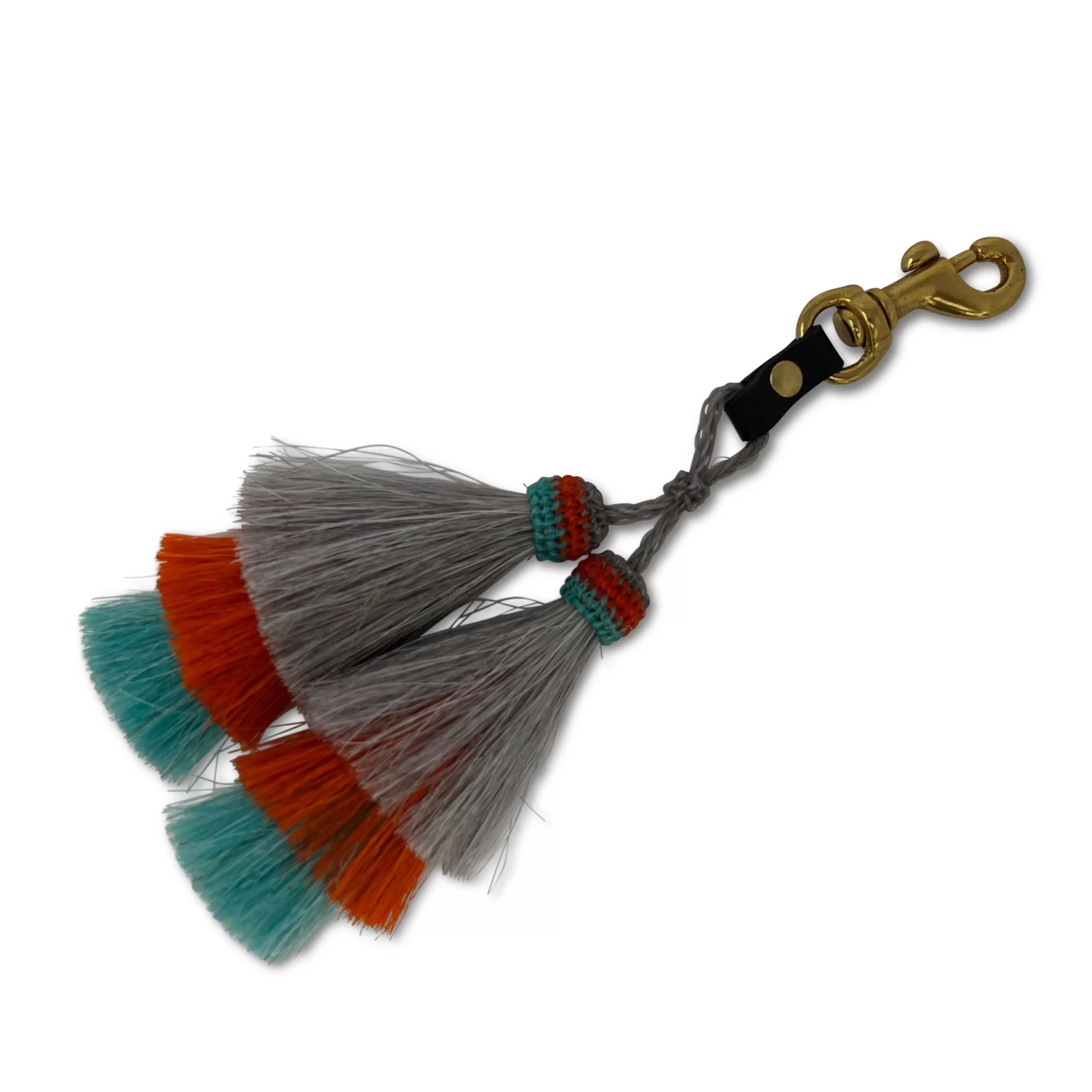 Kempton & Co . Double Mule Horse Hair Tassel Clip -Grey/Orange/Teal | Bag Tassels & Toggles