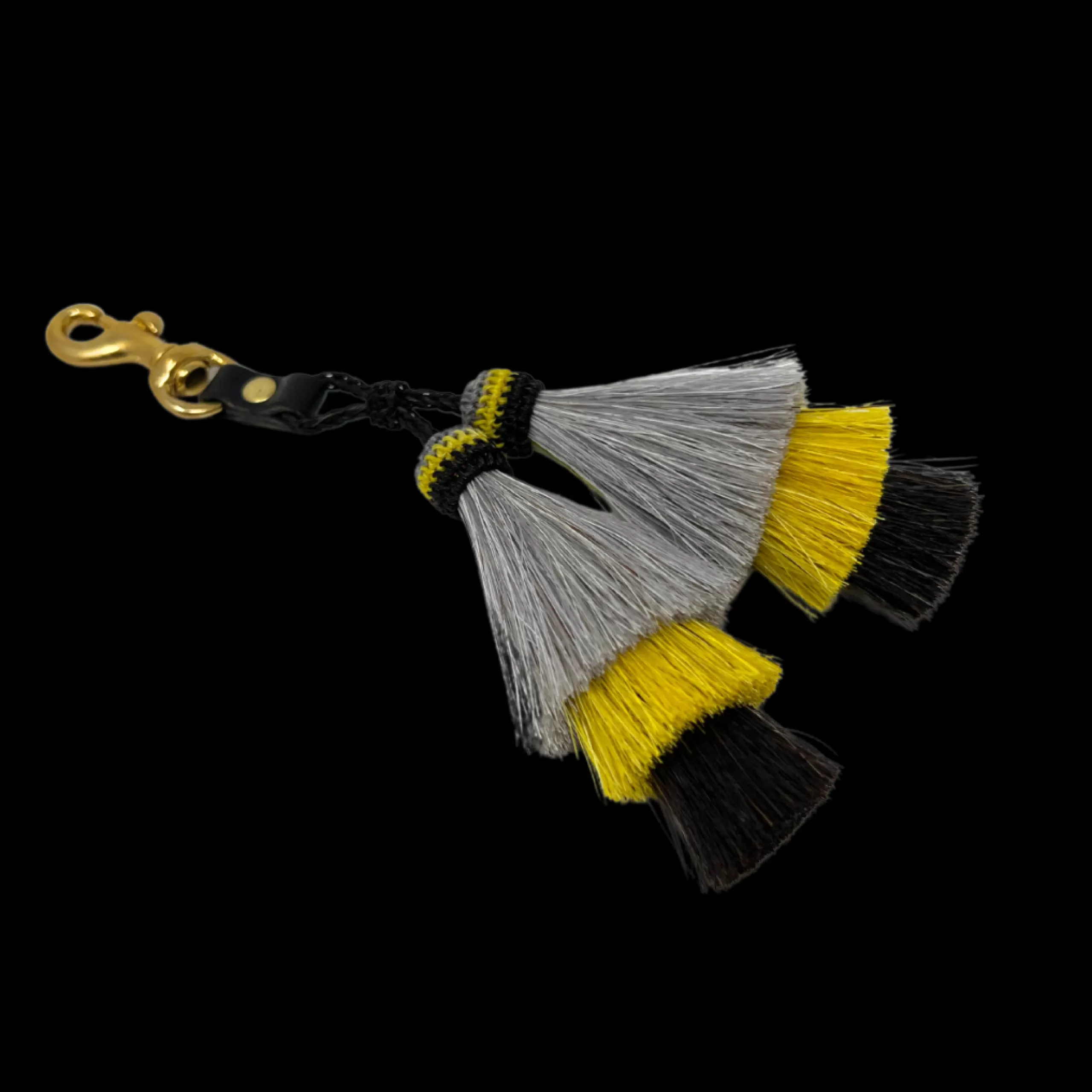 Kempton & Co . Double Mule Horse Hair Tassel Clip -Grey/Yellow/Black | Bag Tassels & Toggles