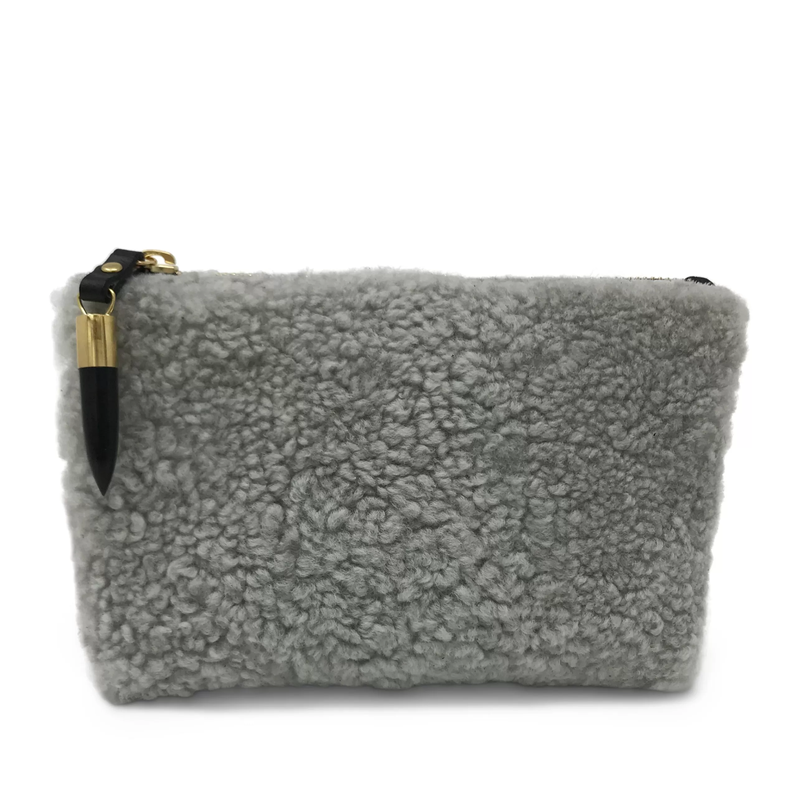 Kempton & Co Marlborough Cosmetic Case - Grey Shearling And Camo Suede | Cosmetic & Make Up Bags