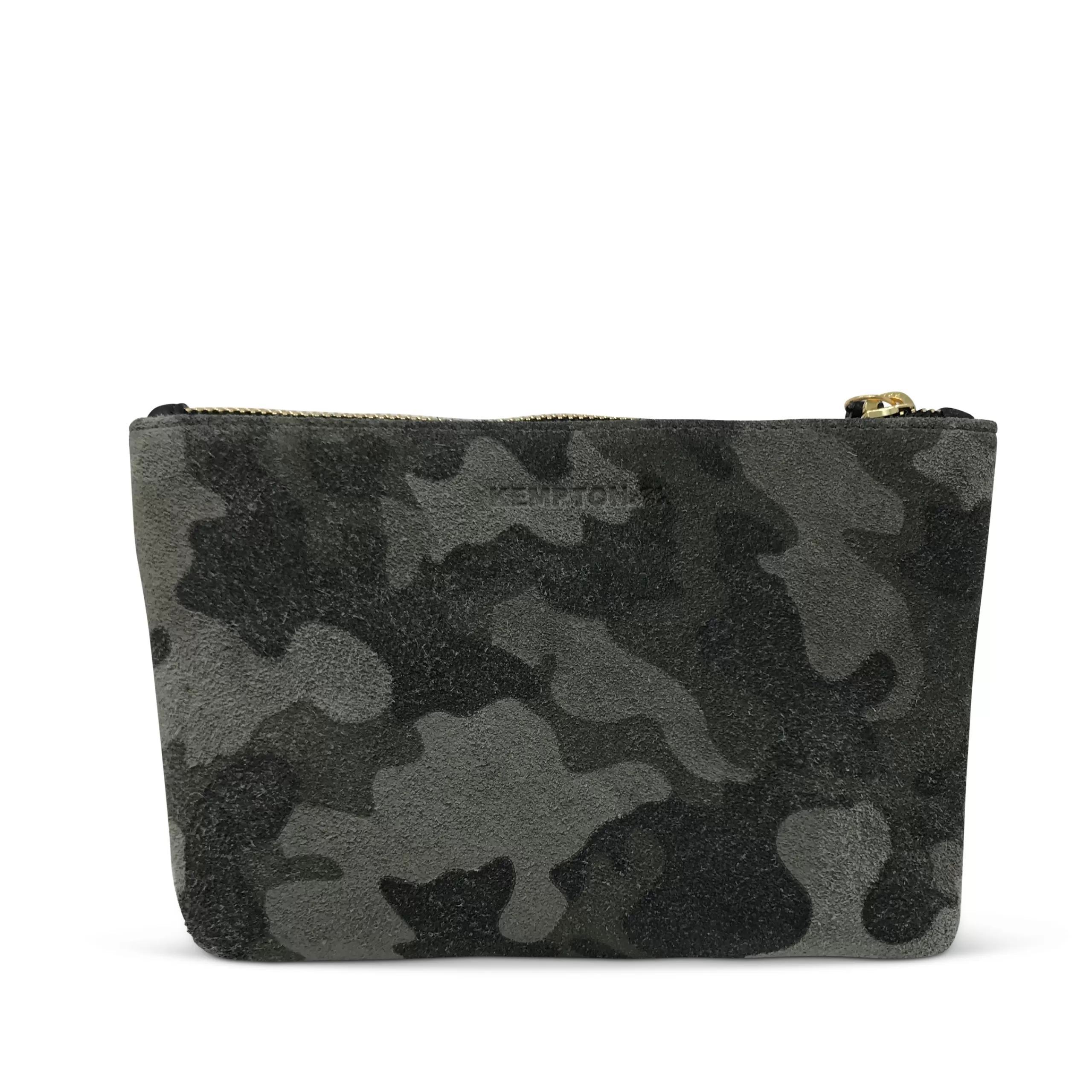 Kempton & Co Marlborough Cosmetic Case - Grey Shearling And Camo Suede | Cosmetic & Make Up Bags