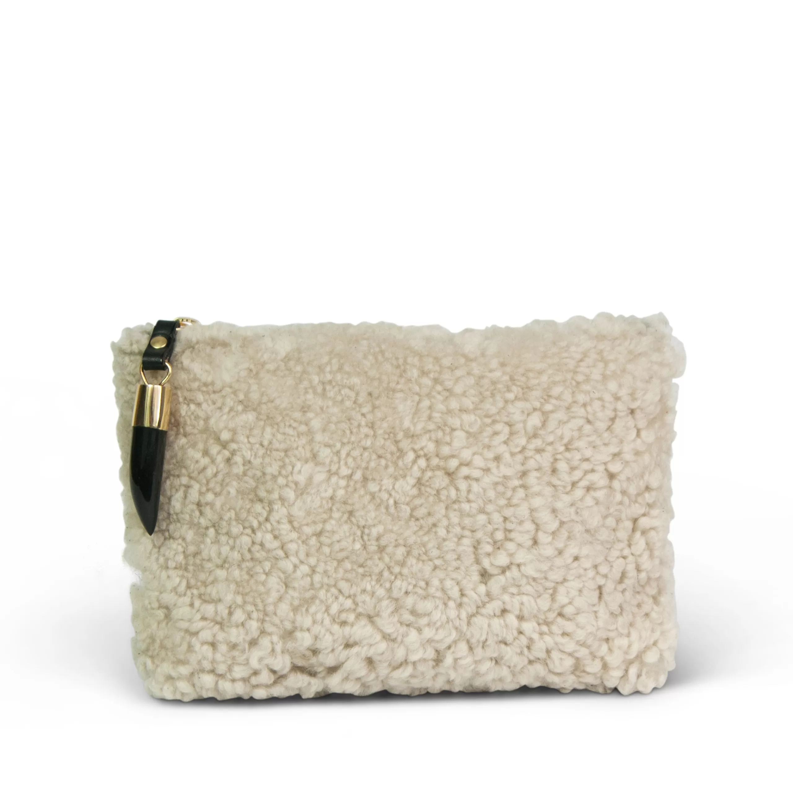 Kempton & Co Marlborough Cosmetic Pouch - Natural Shearling And Black | Cosmetic & Make Up Bags