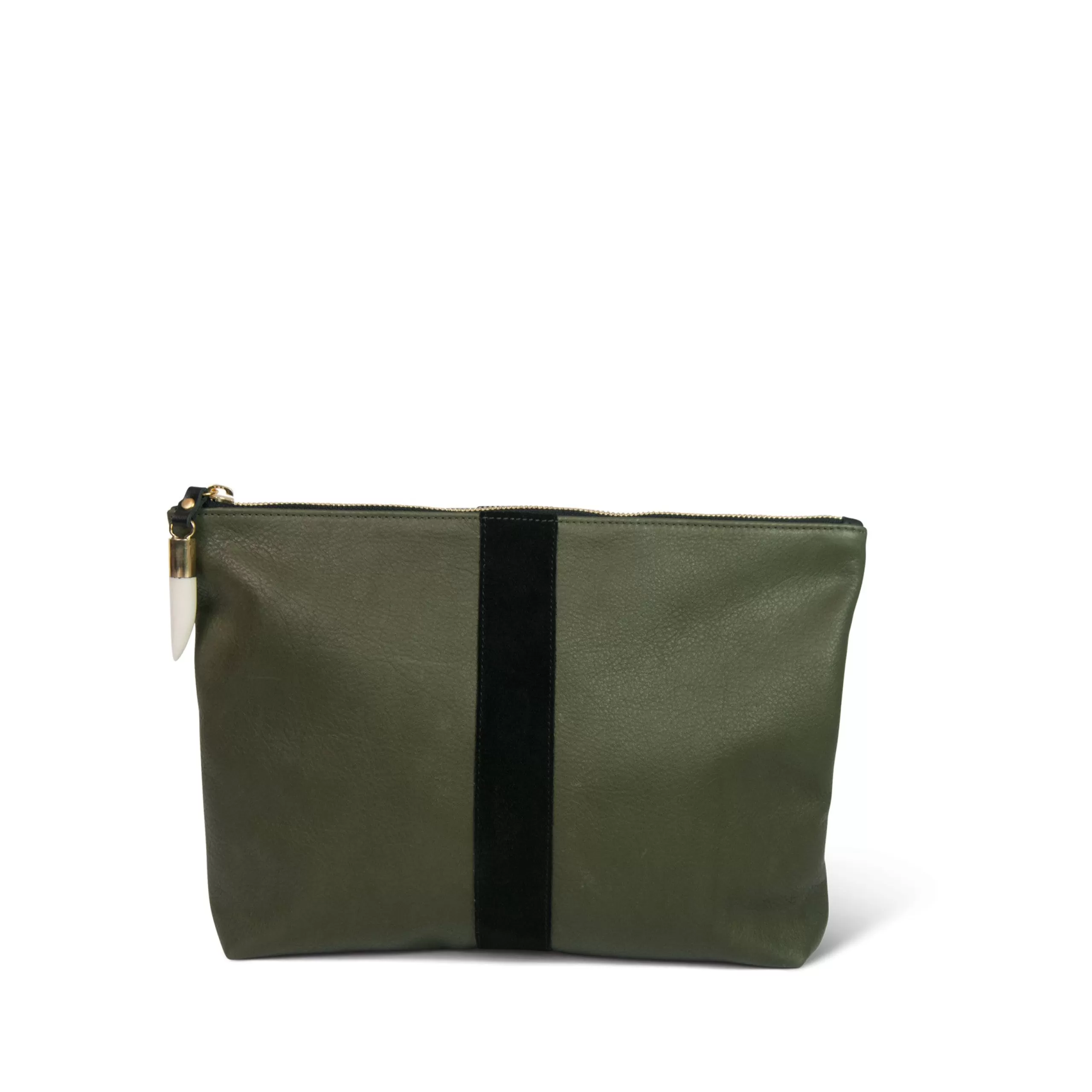 Kempton & Co Medium Leather Pouch - Olive Leather With Black Stripe | Pouches & Clutches