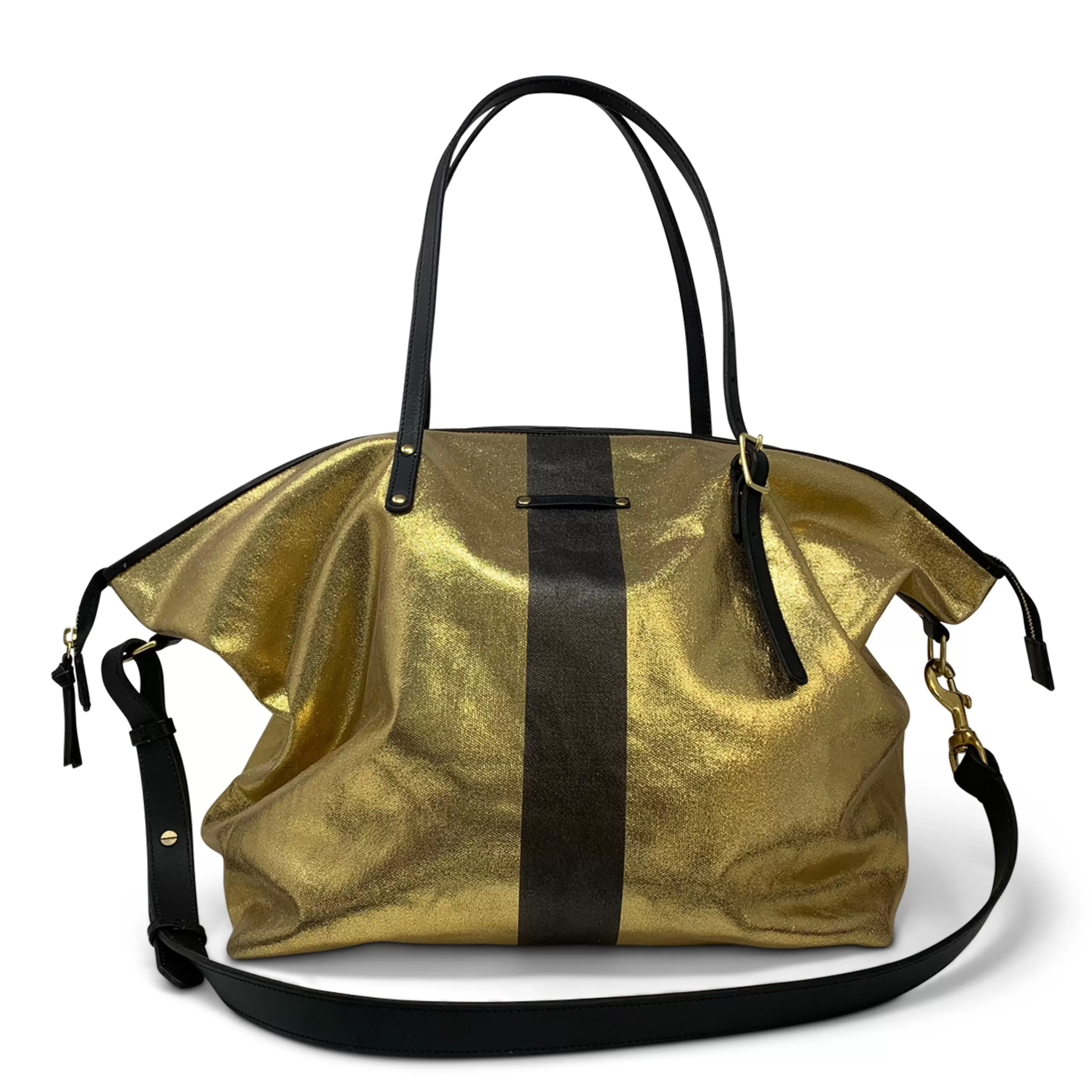 Kempton & Co Metallic Canvas Black Stripe Crossbody - Gold/Black | Diaper Bags