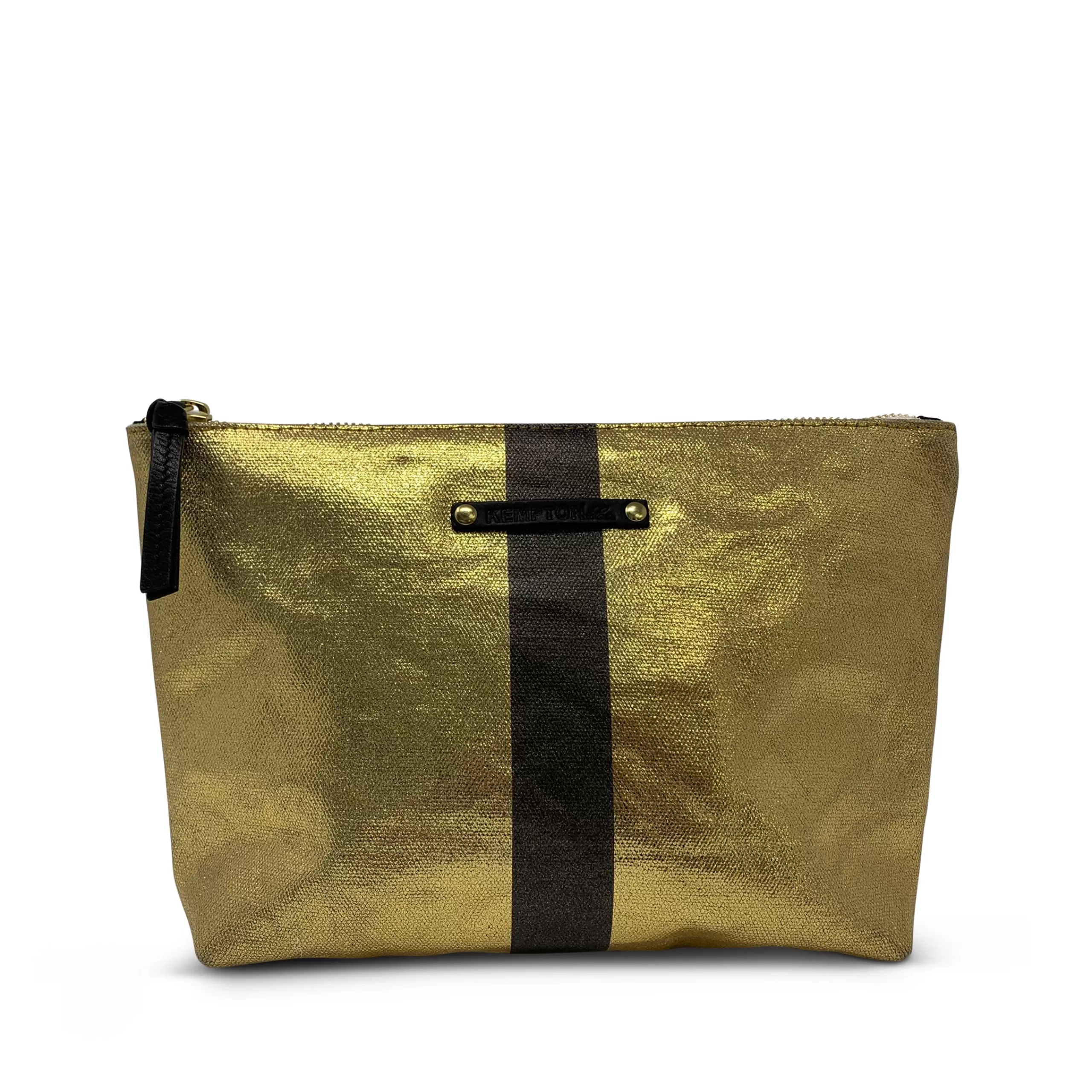 Kempton & Co Metallic Canvas Black Striped Pouch-Gold/Black | Canvas Pouches