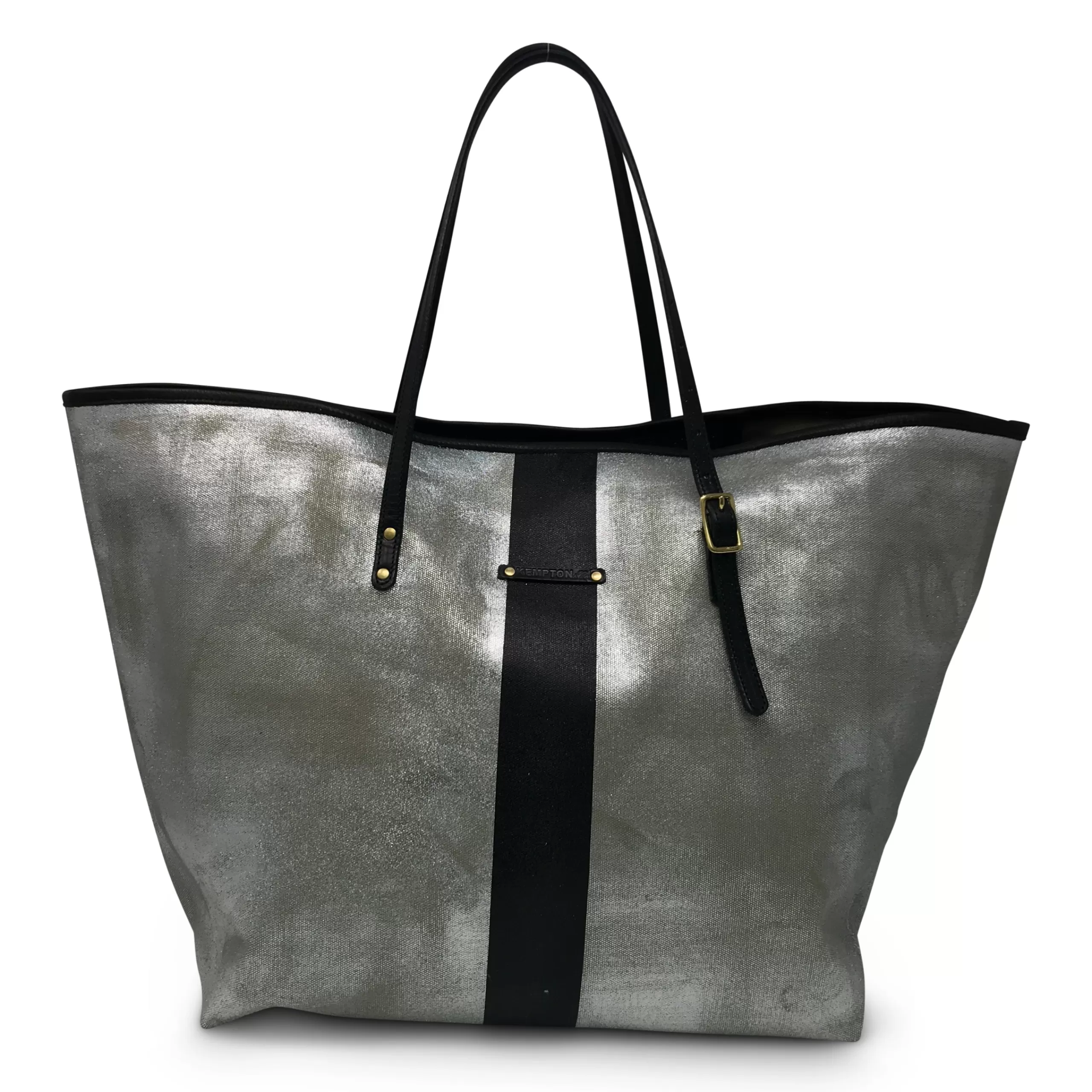 Kempton & Co Metallic Canvas Black Striped Urban Beach Tote - Silver/Black | Large Bags