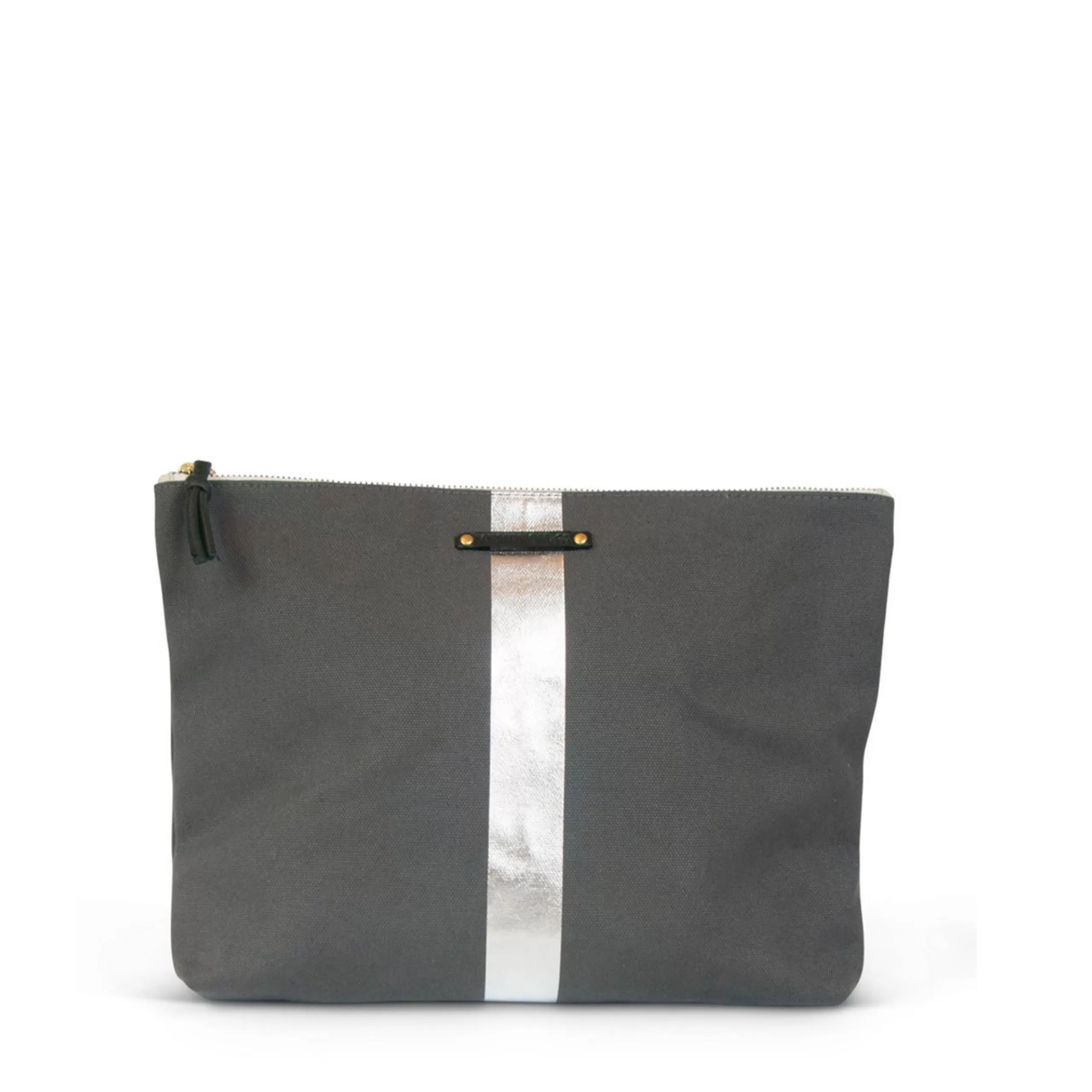 Kempton & Co Metallic Stripe Beach Pouch - Charcoal And Silver | Pouches & Clutches