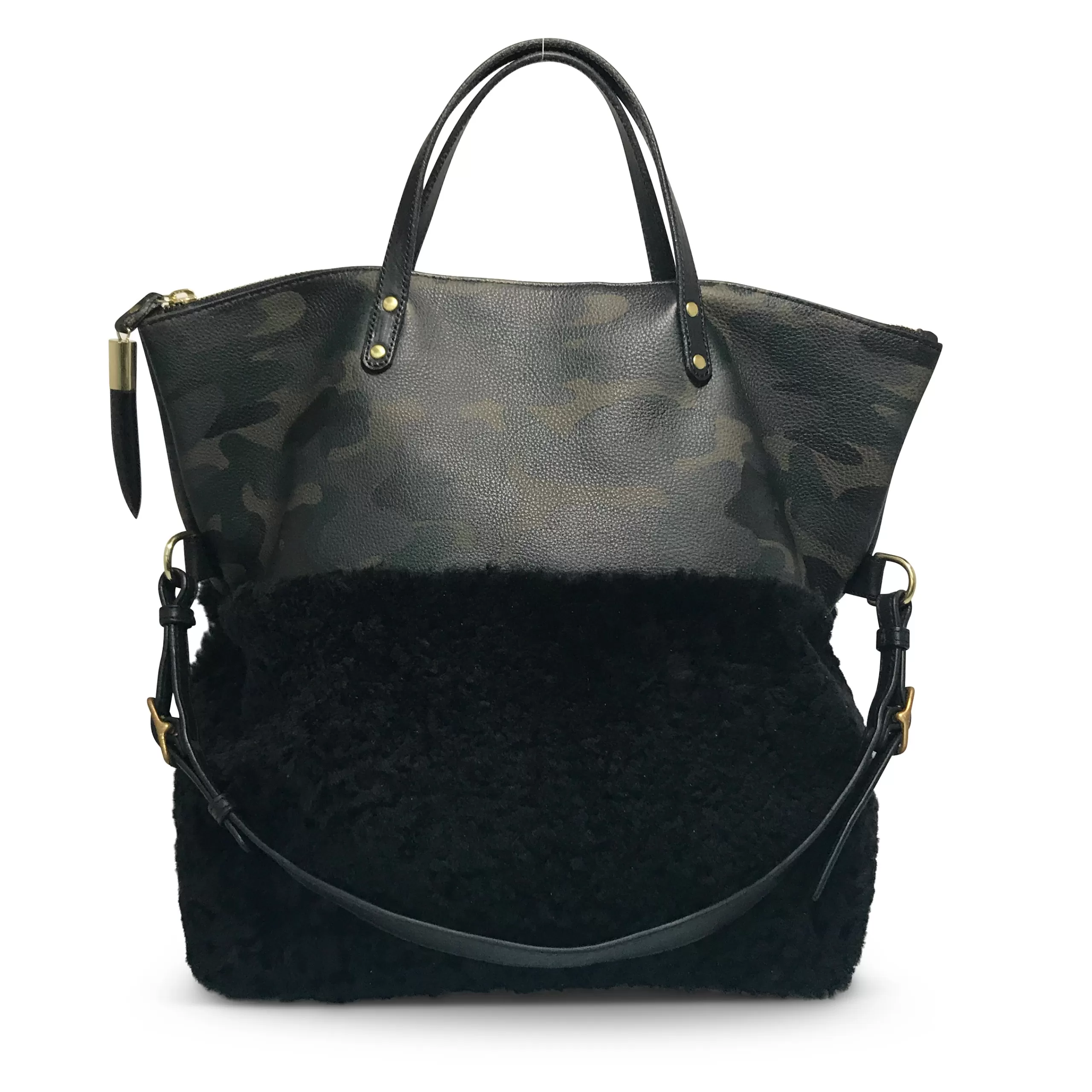 Kempton & Co Morleigh Foldover Shearling Tote - Dark Camo | Large Bags