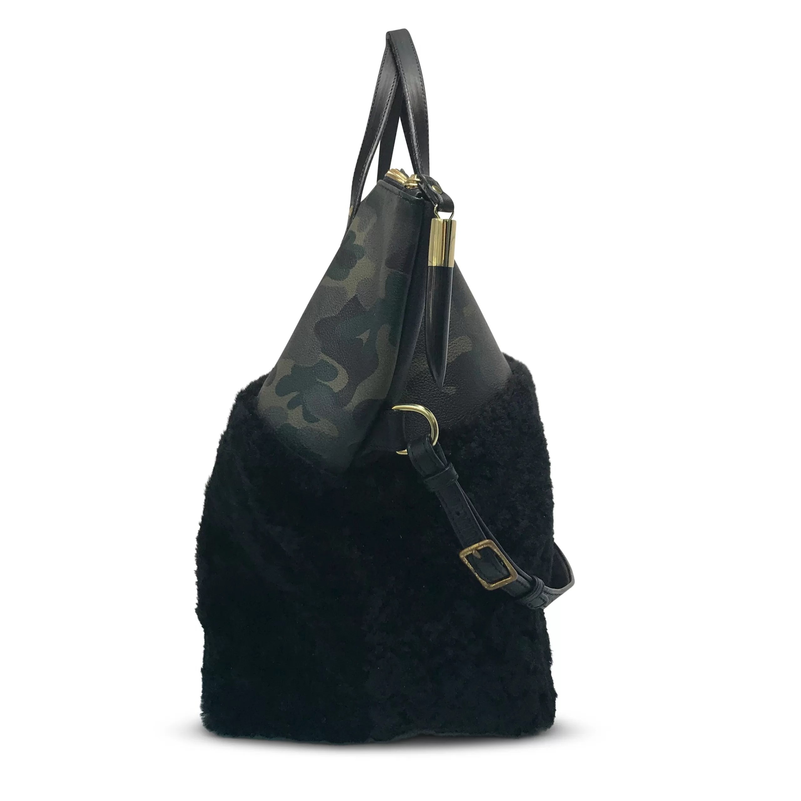 Kempton & Co Morleigh Foldover Shearling Tote - Dark Camo | Large Bags