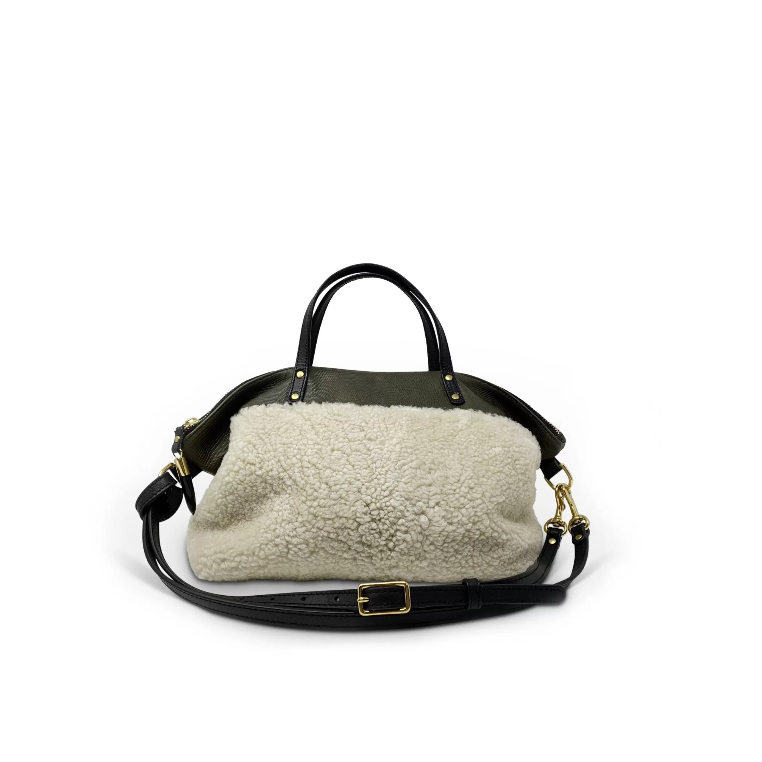 Kempton & Co Natural Shearling Olive Petite Lizard Devon Holdall | Crossbody