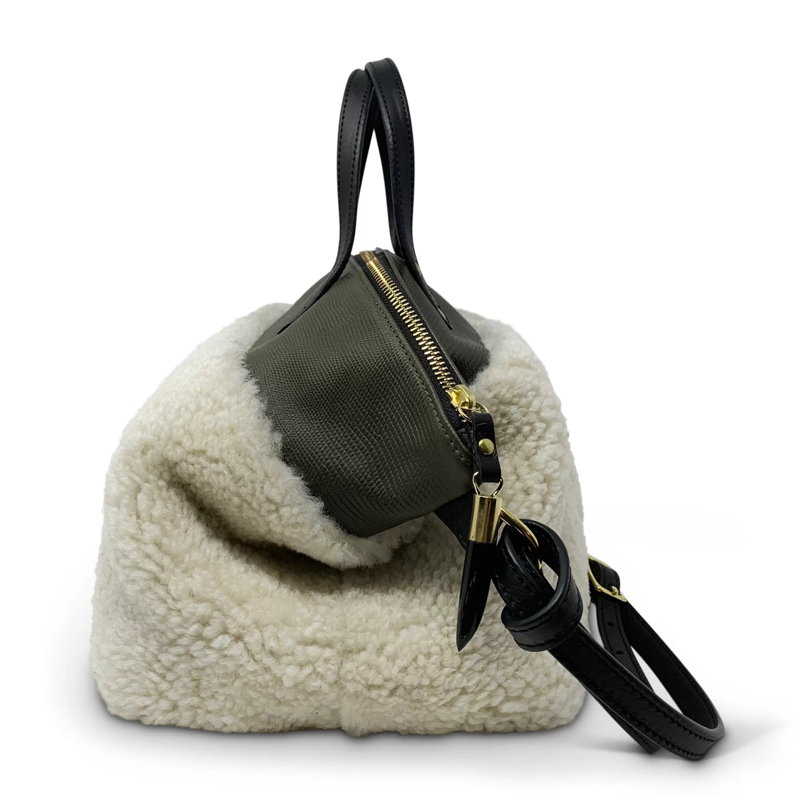 Kempton & Co Natural Shearling Olive Petite Lizard Devon Holdall | Crossbody