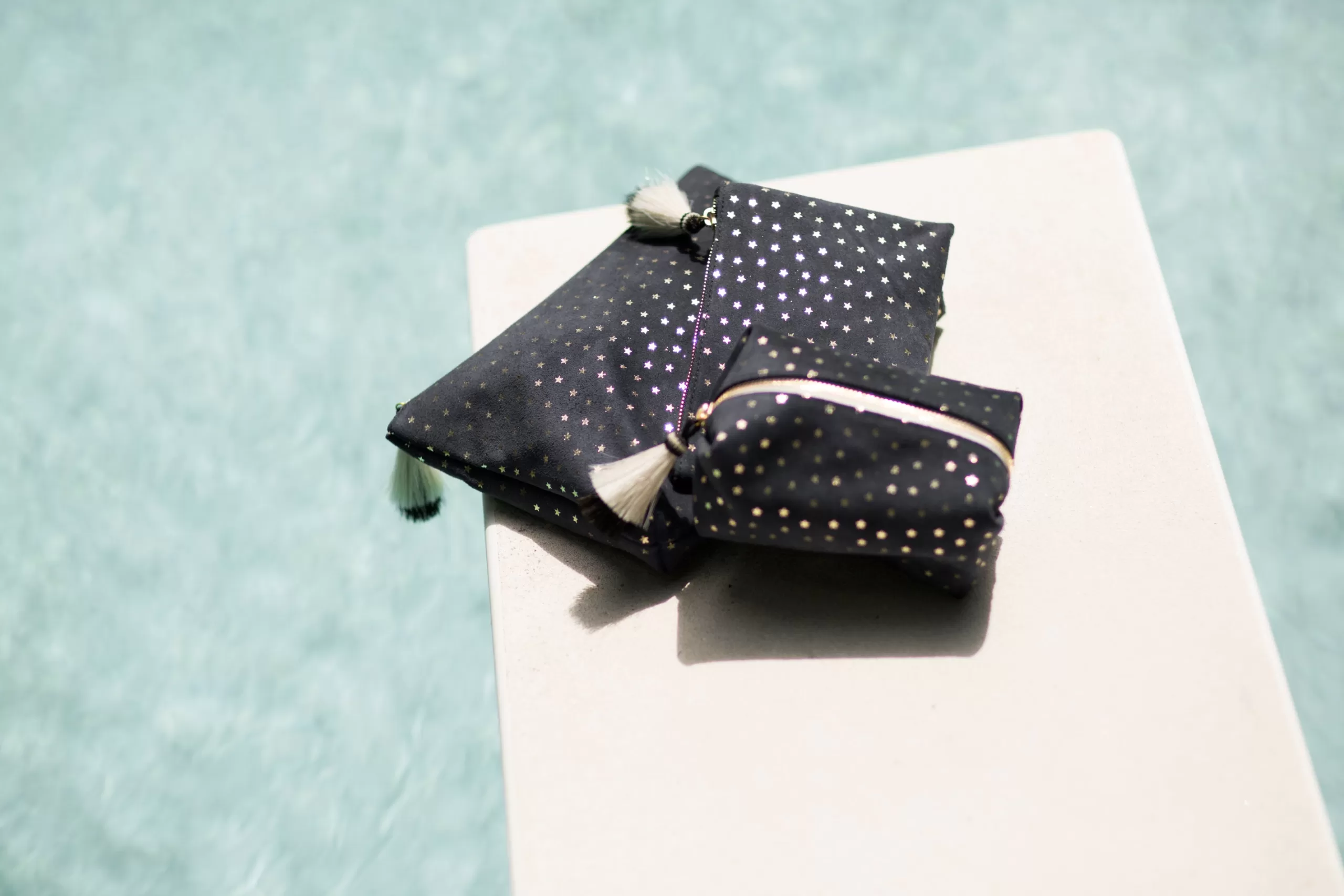 Kempton & Co Navy Suede Gold Foil Stars Medium Pouch | Pouches & Clutches