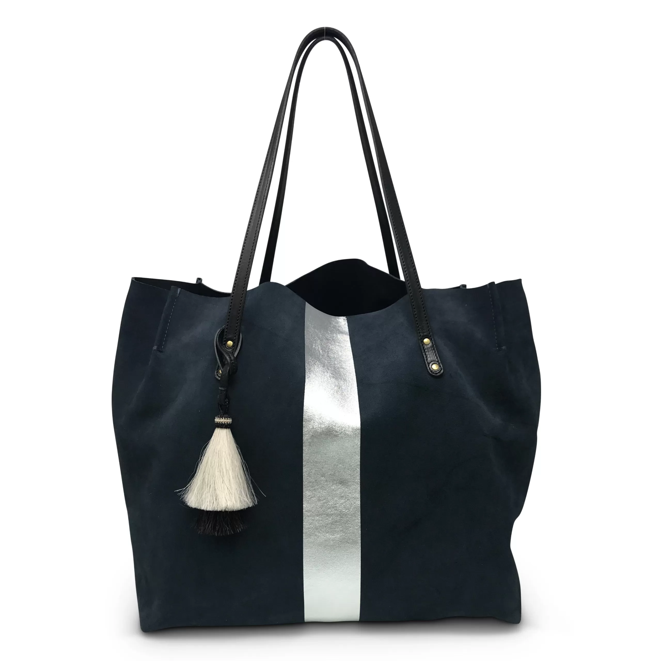 Kempton & Co Navy Suede Silver Stripe Dorset Tote | Large Bags