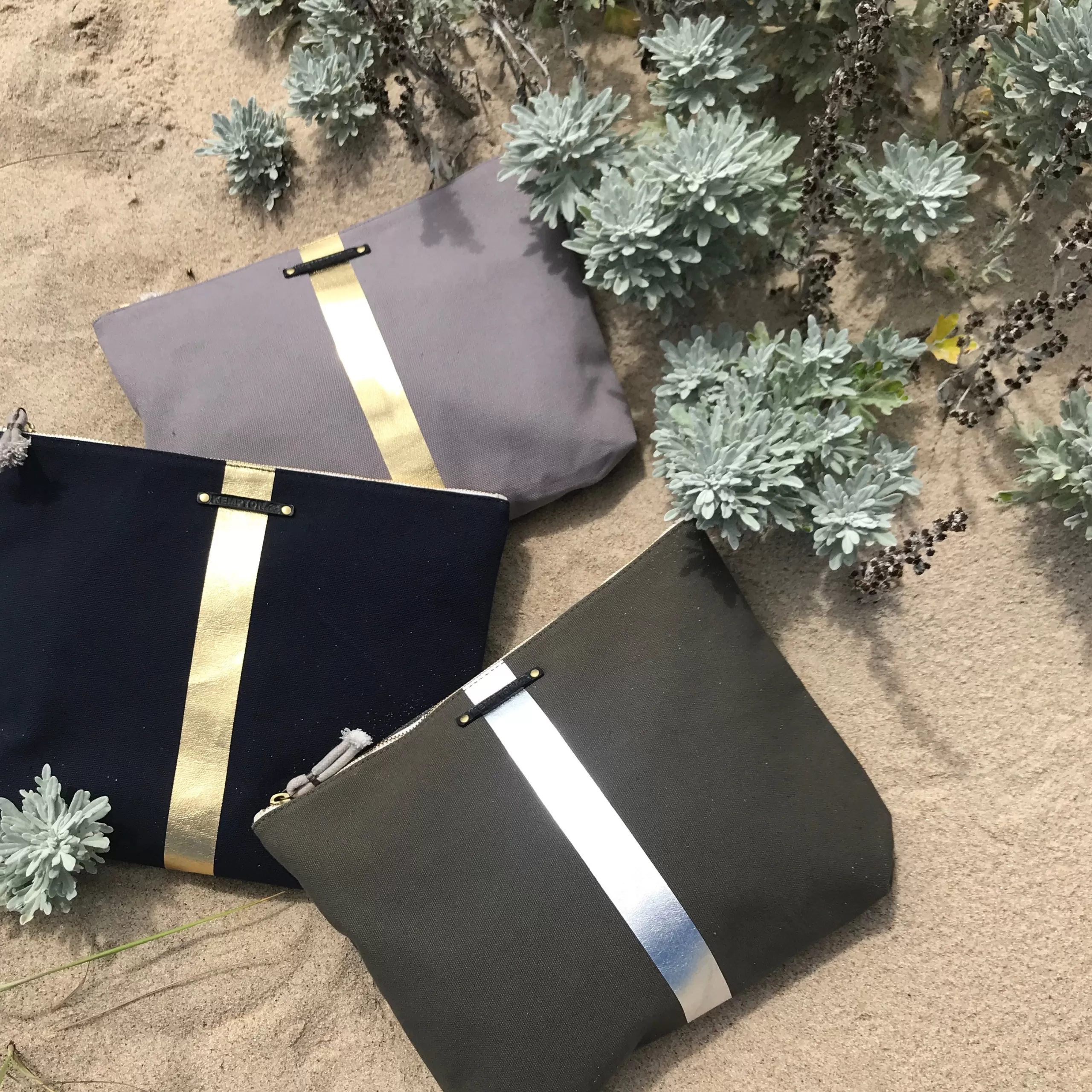 Kempton & Co Navy/Gold Stripe Canvas Beach Pouch | Pouches & Clutches