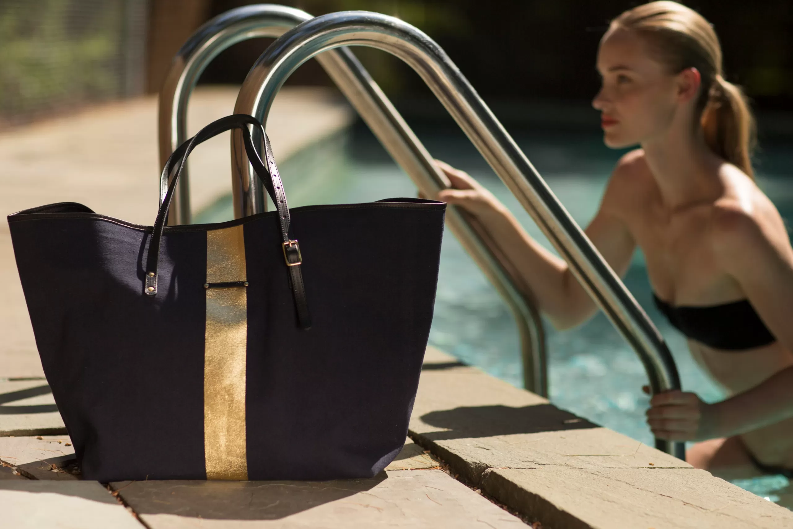 Kempton & Co Navy/Gold Striped Canvas Urban Beach Tote | Beach Bags