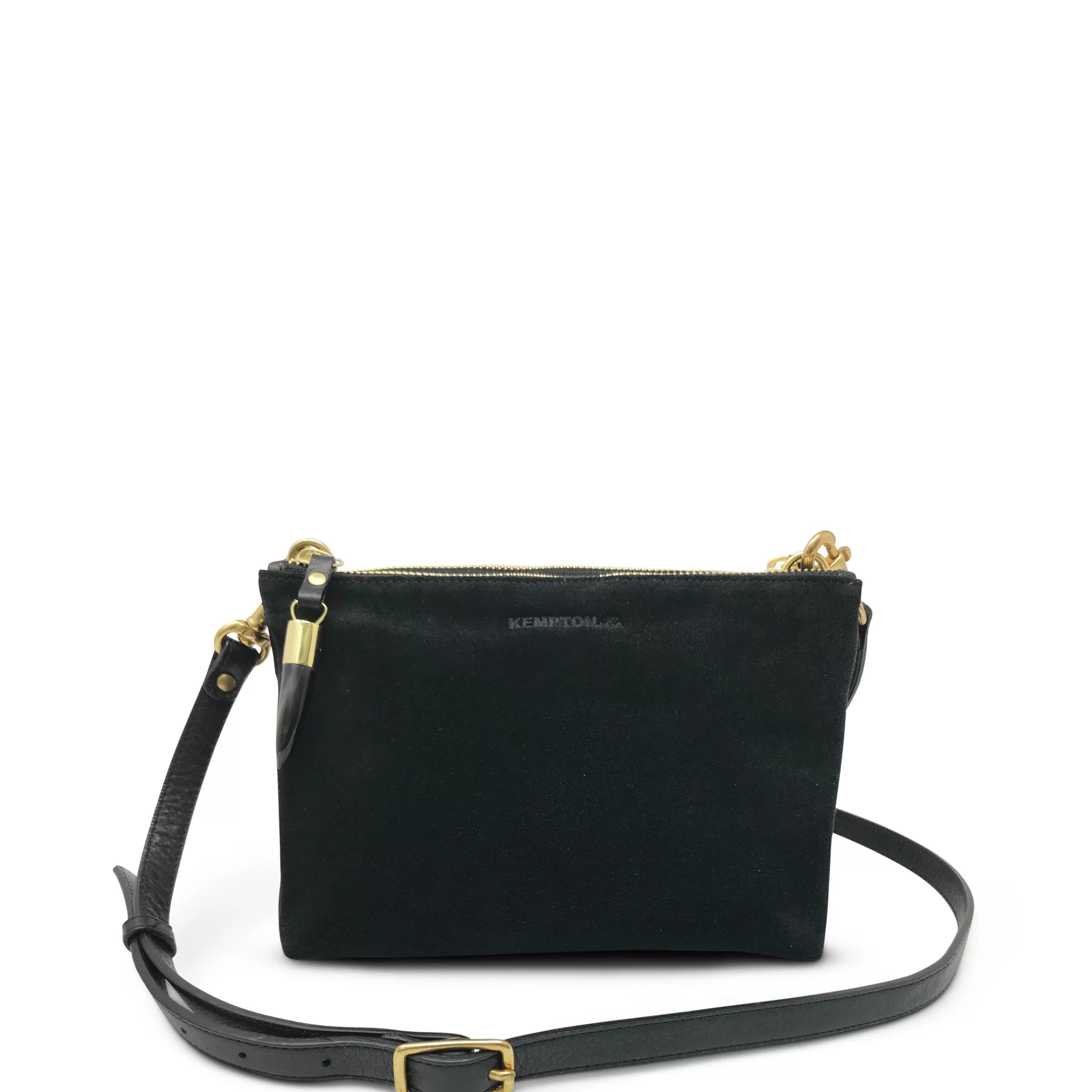 Kempton & Co Nottingham Double Zip Crossbody - Black Suede | Crossbody