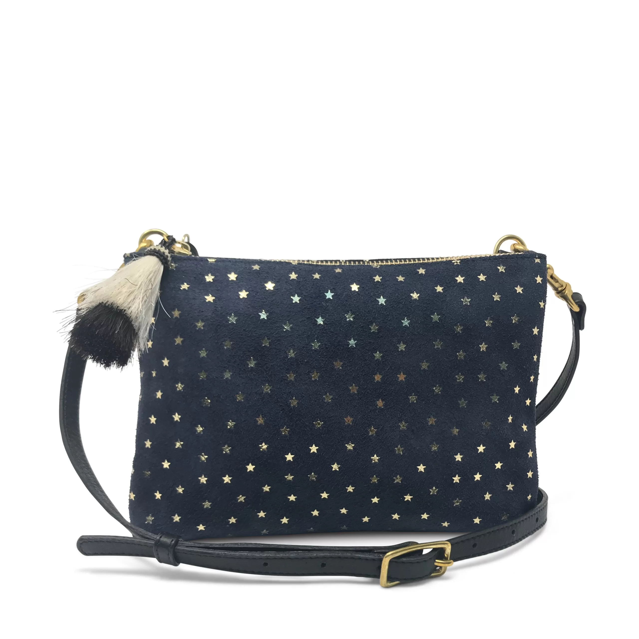 Kempton & Co Nottingham Double Zip Crossbody - Navy Suede Gold Foil Stars | Crossbody