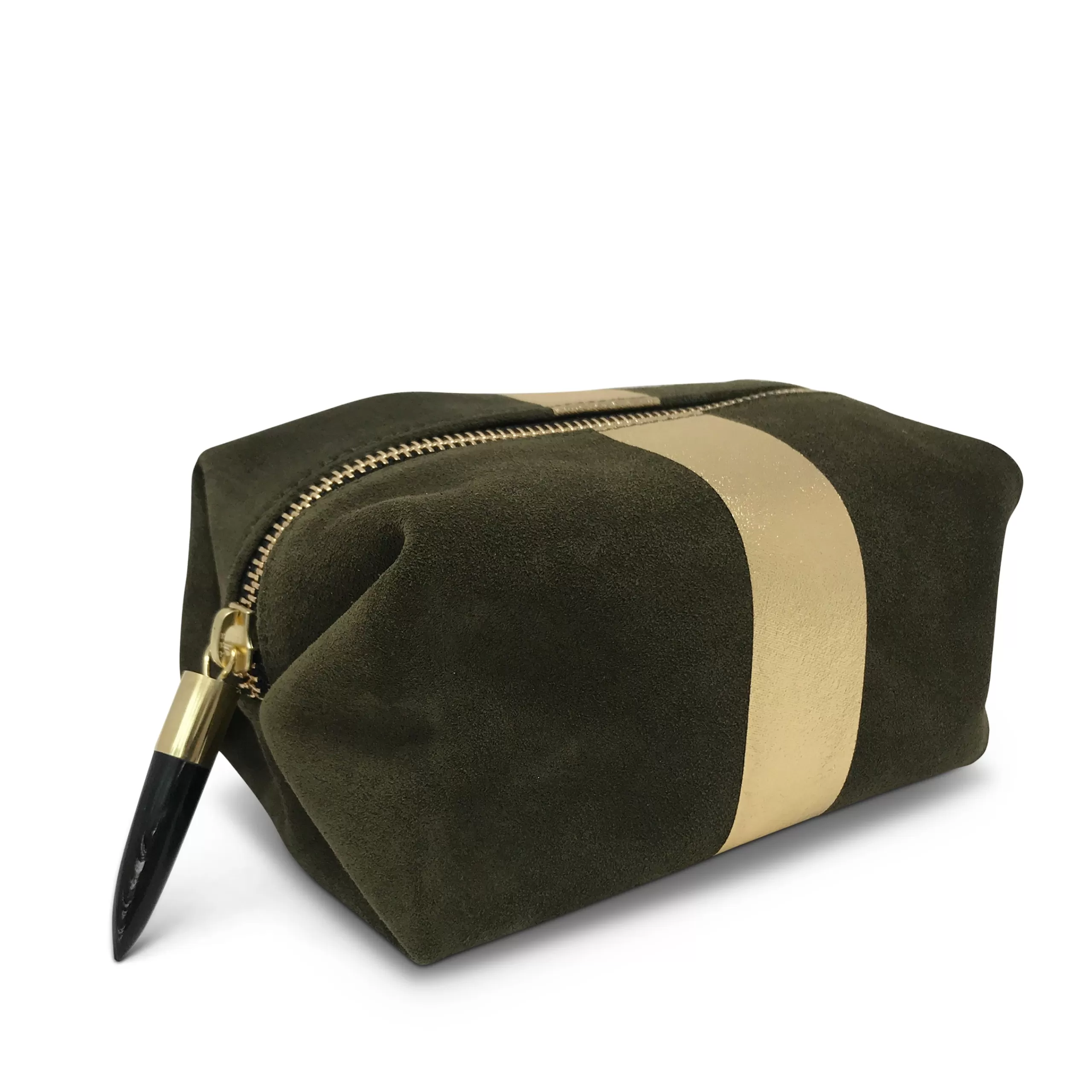 Kempton & Co Olive Suede/Gold Stripe Cosmetic Case | Cosmetic Cases