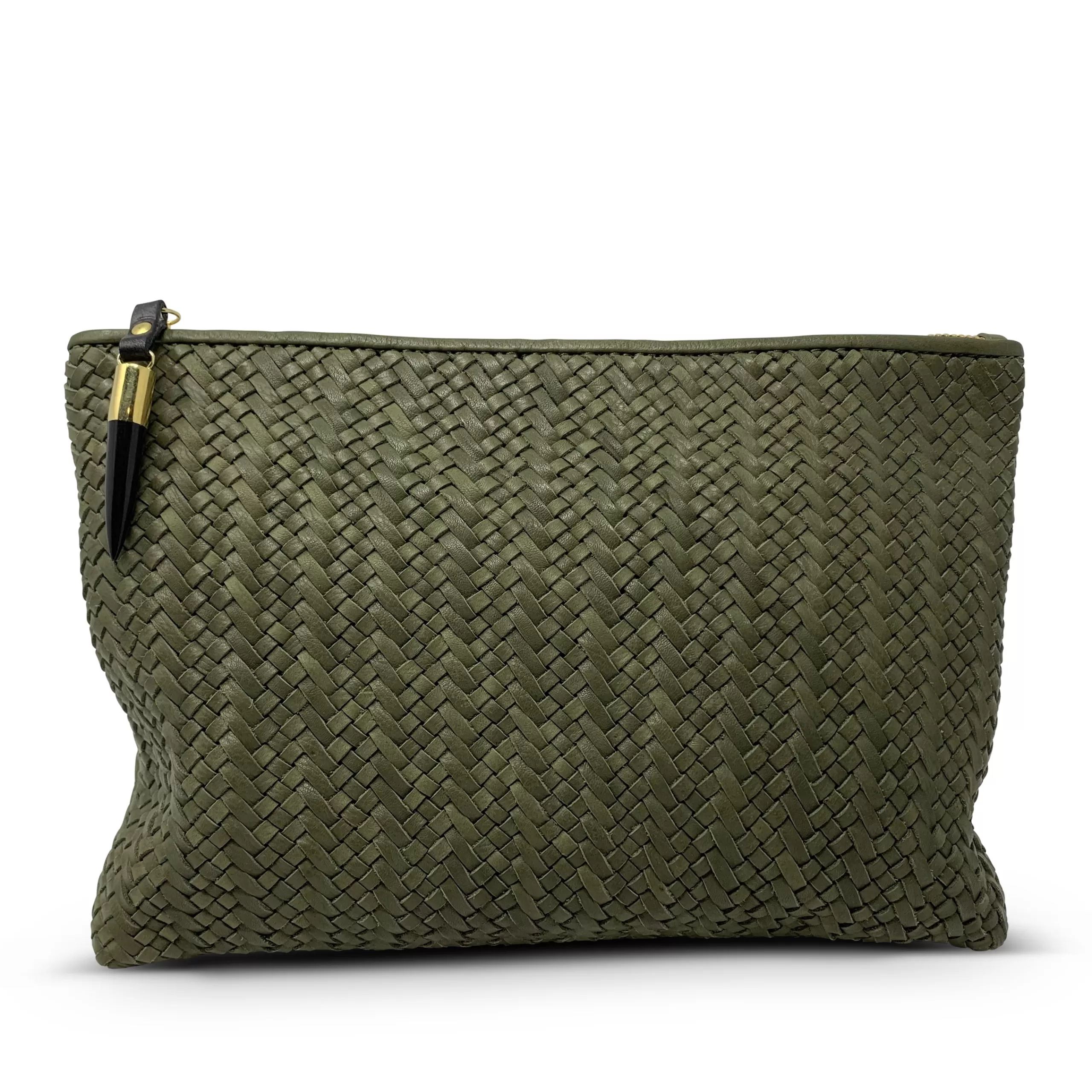 Kempton & Co Olive Woven Medium Pouch | Pouches & Clutches