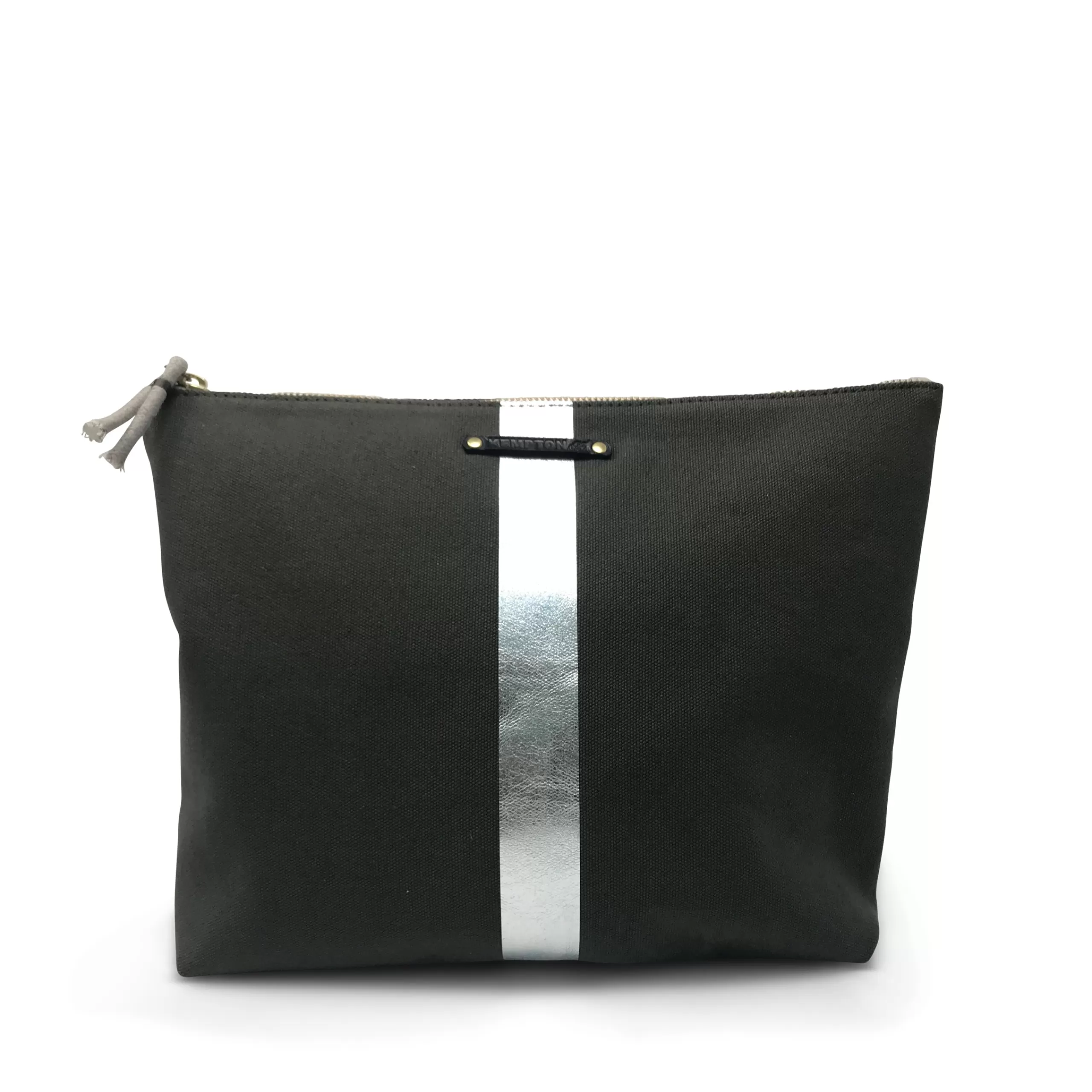 Kempton & Co Olive/Silver Stripe Canvas Beach Pouch | Canvas Pouches