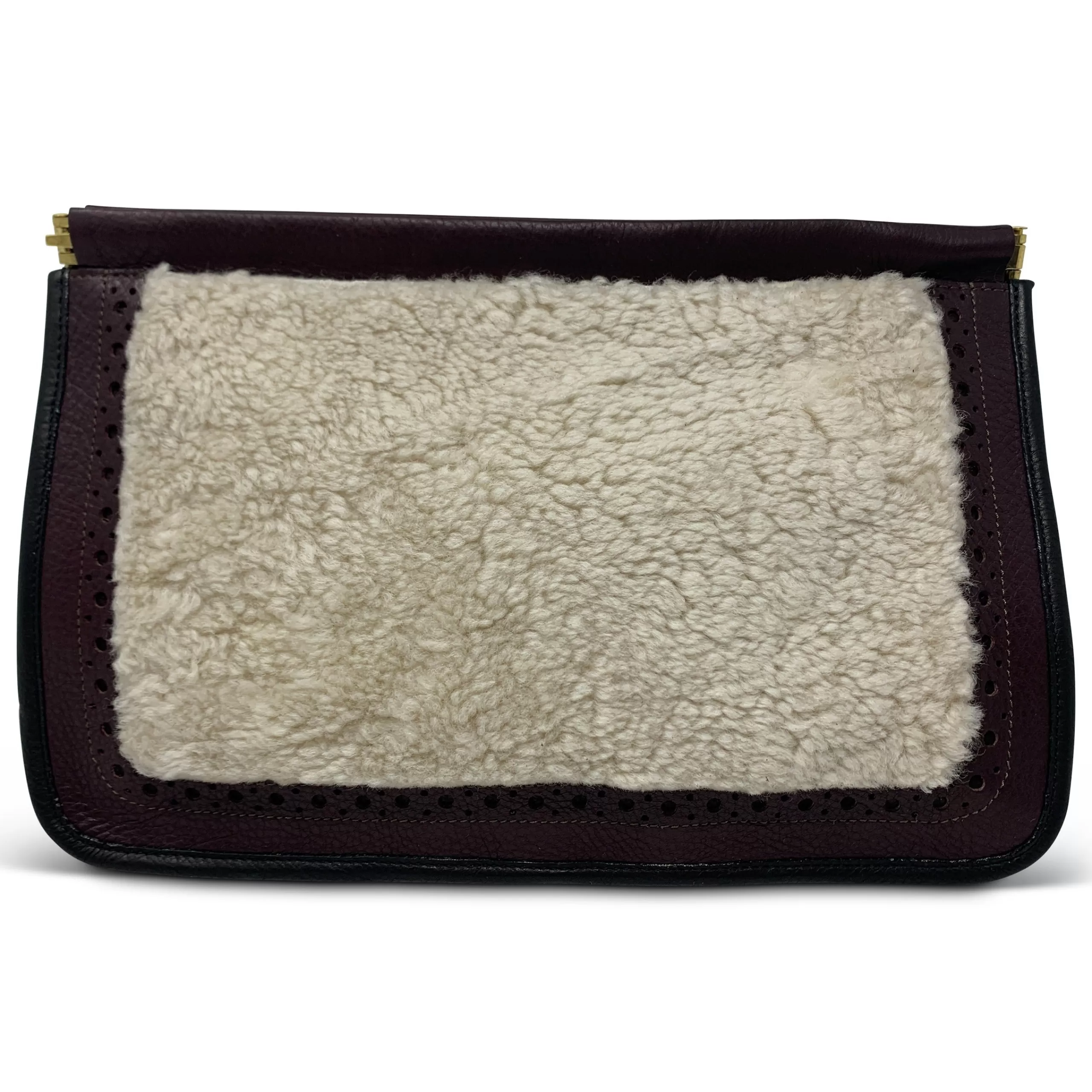 Kempton & Co Oxblood And Natural Shearling Snap Clutch | Pouches & Clutches