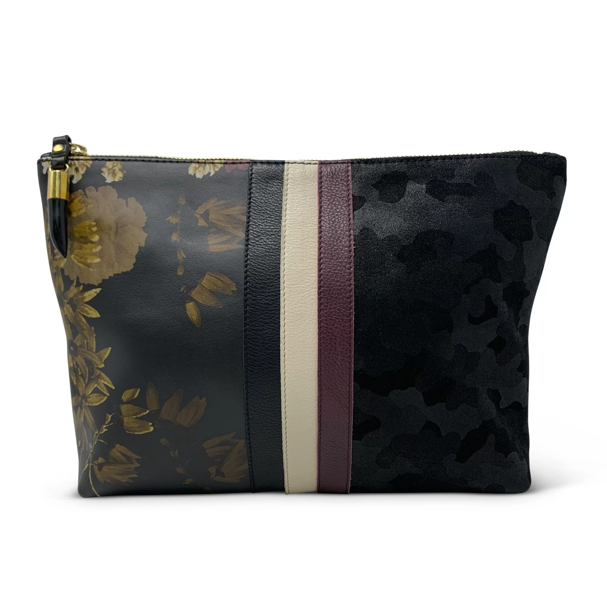 Kempton & Co Peony, Black Camo Suede Medium Pouch | Pouches & Clutches