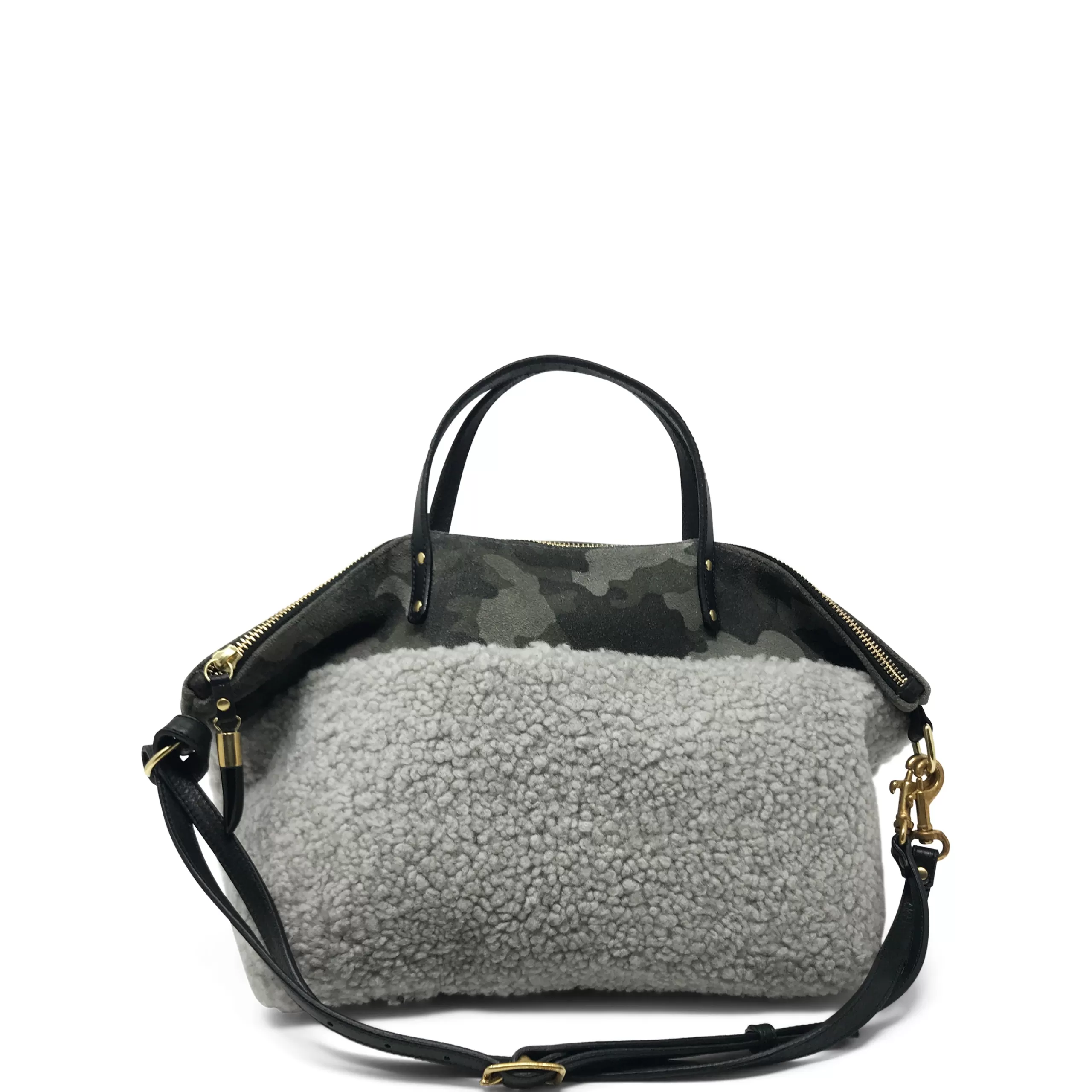 Kempton & Co Shearling Devon Holdall - Grey Shearling And Camo Suede | Pouches & Clutches