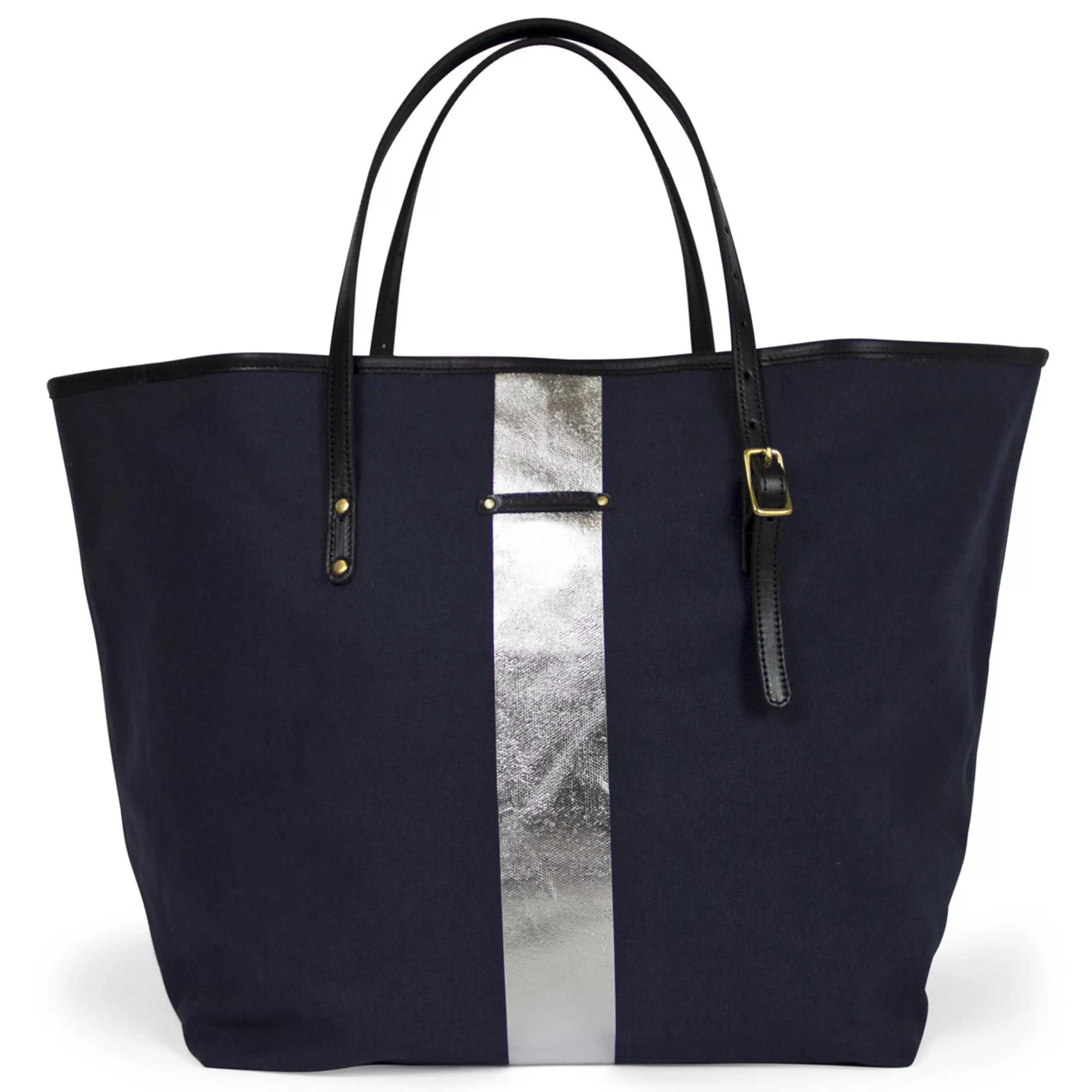 Kempton & Co Silver Striped Beach Tote - Navy | Large Bags