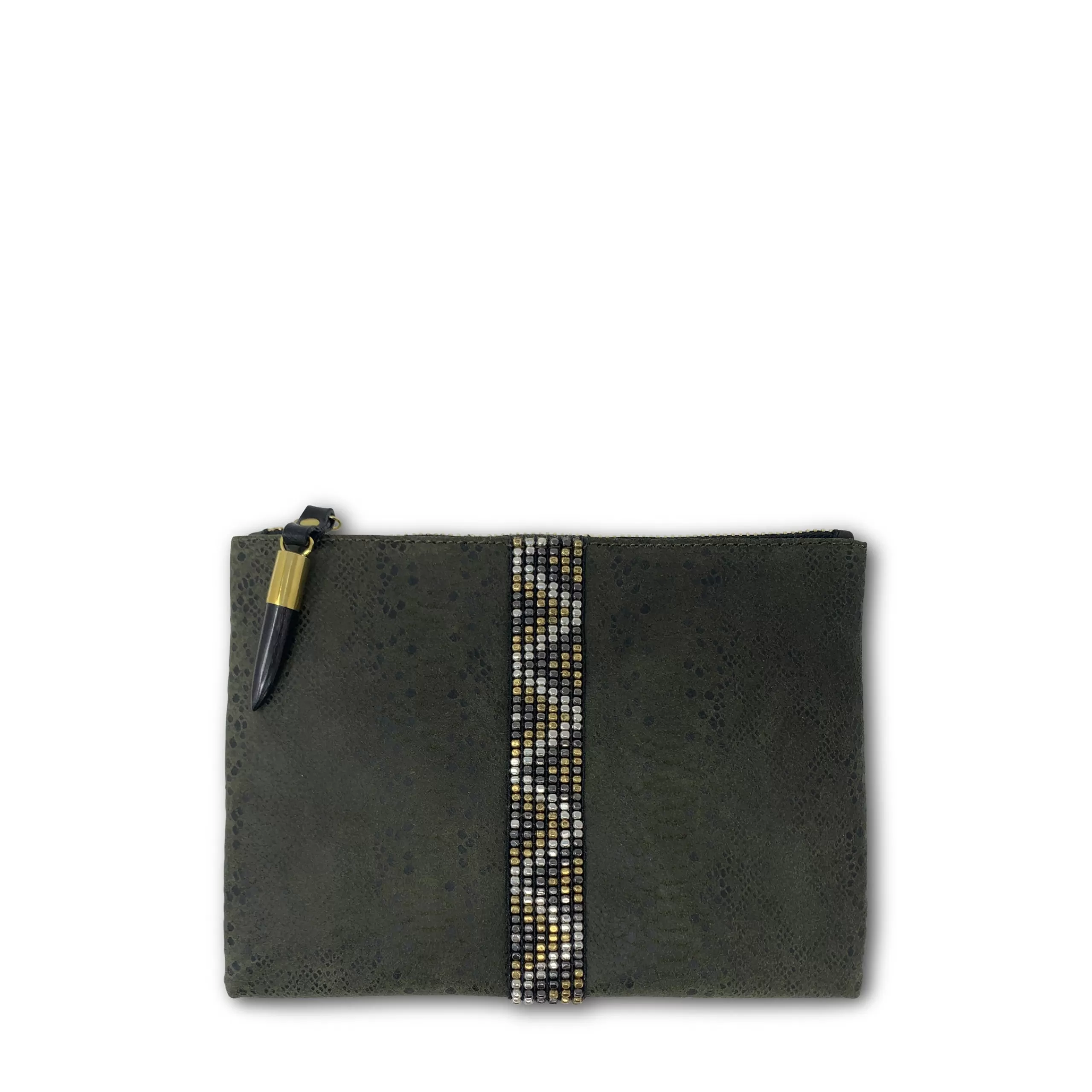 Kempton & Co Small Olive Python Pouch | Pouches & Clutches