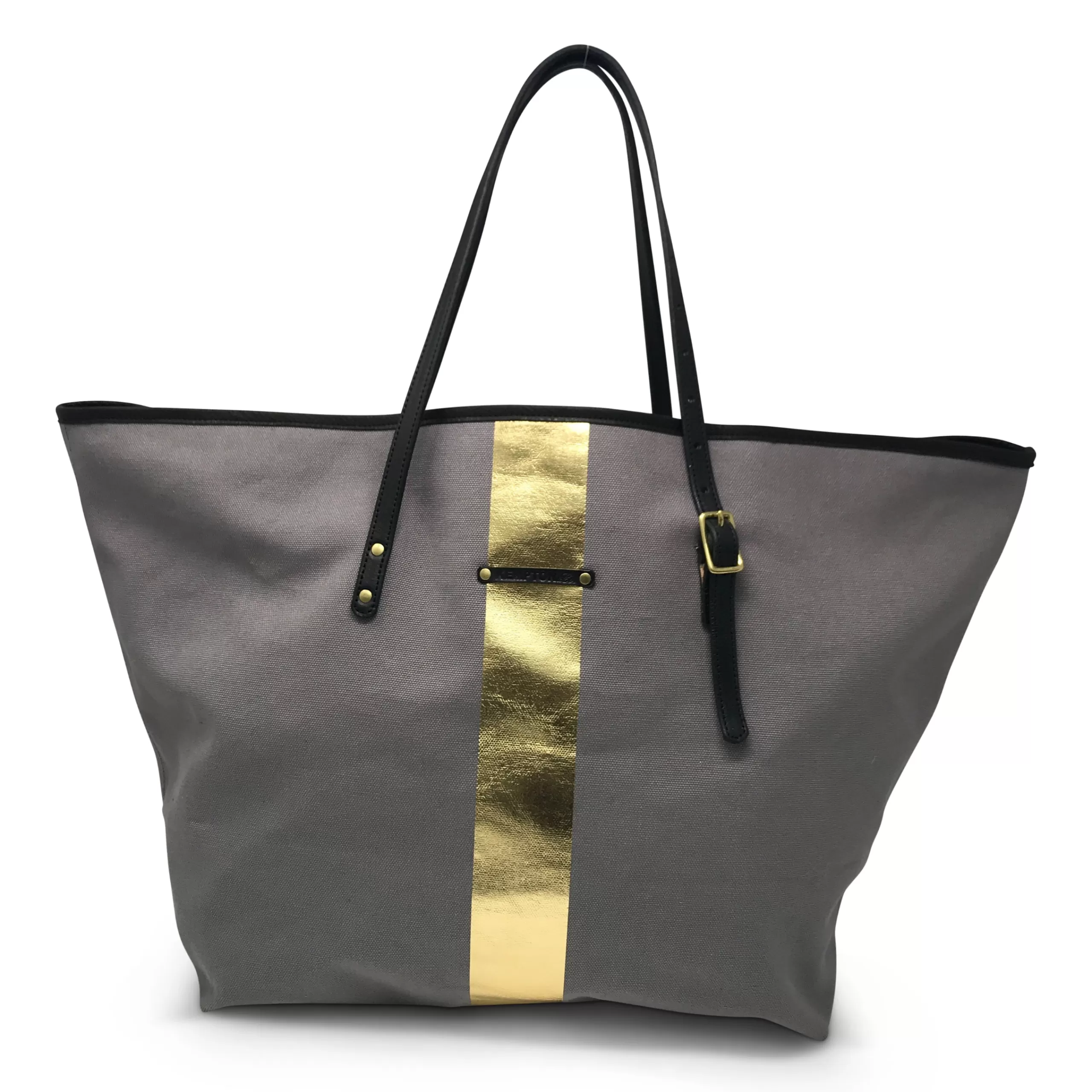 Kempton & Co Smoke/Gold Striped Canvas Urban Beach Tote | Large Bags