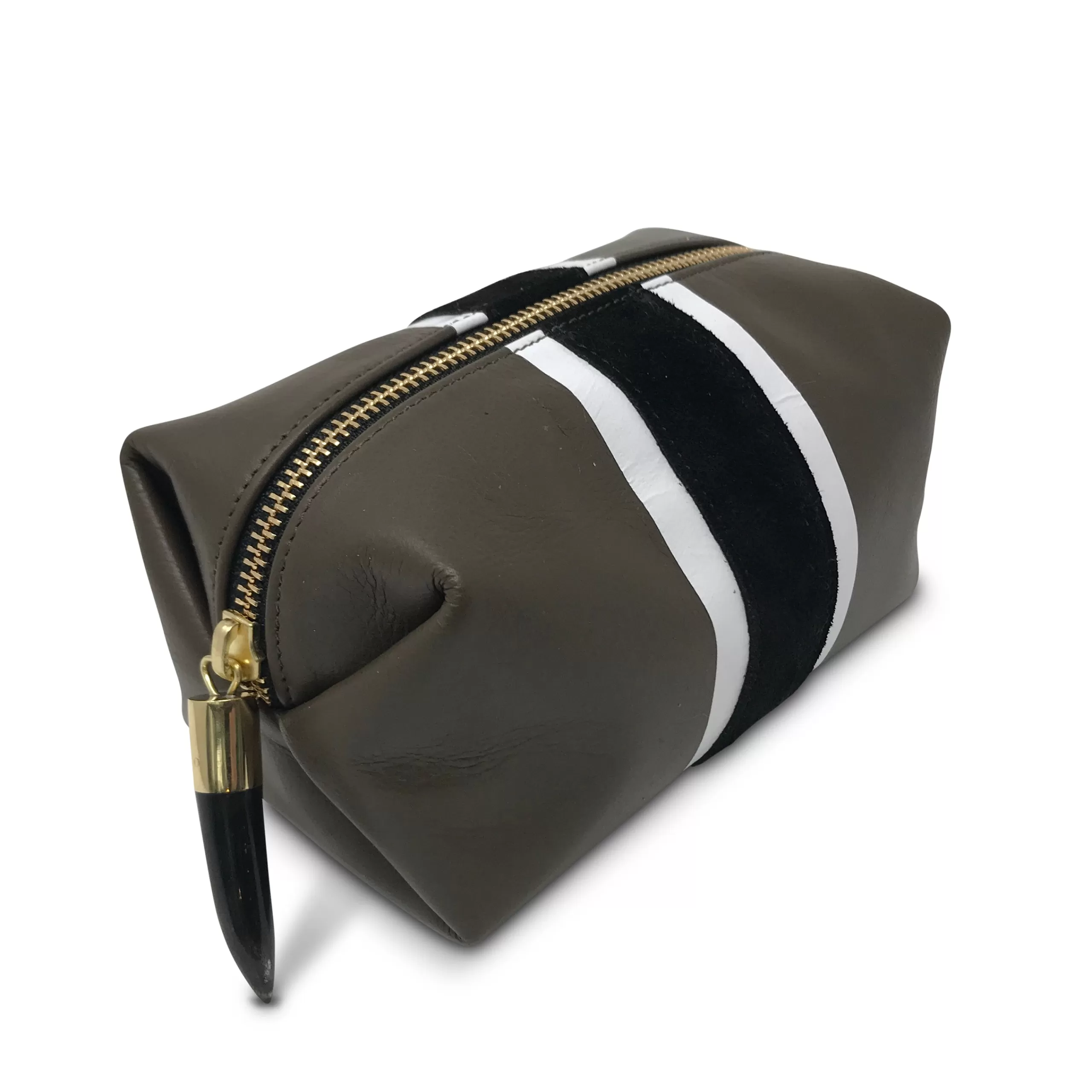 Kempton & Co Truffle With B&W Stripe Cosmetic Case | Cosmetic Cases