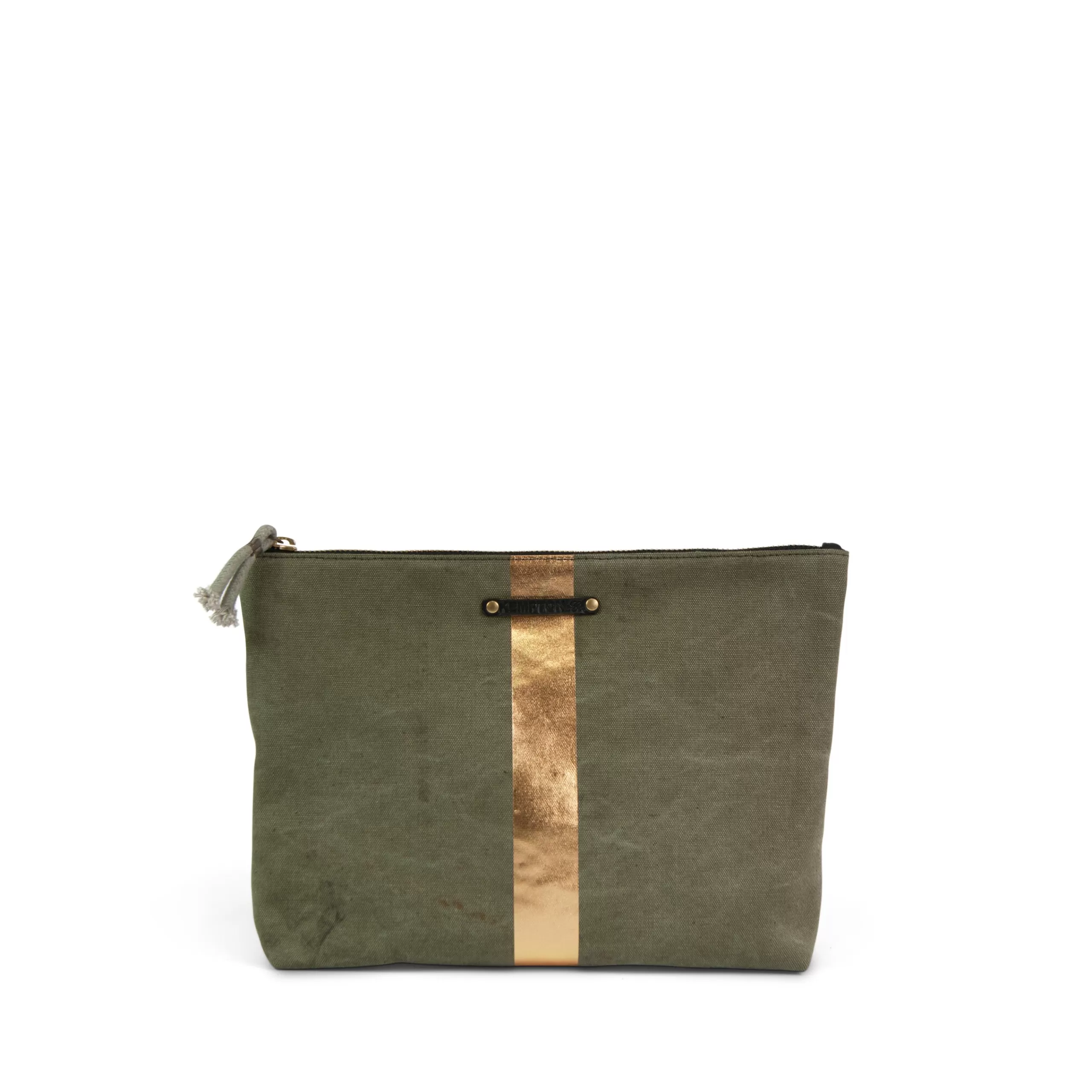 Kempton & Co Washed Olive And Gold Striped Pouch | Canvas Pouches